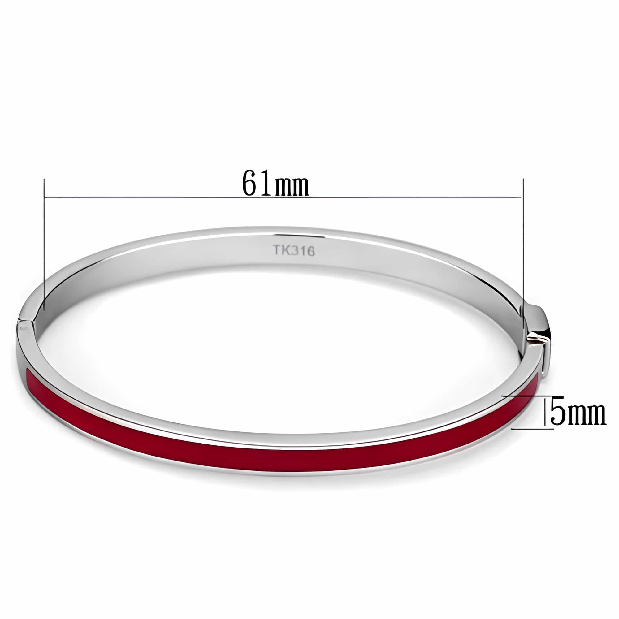 Stainless Steel Silver Red Enamel Hinged Thin Bracelet view 2