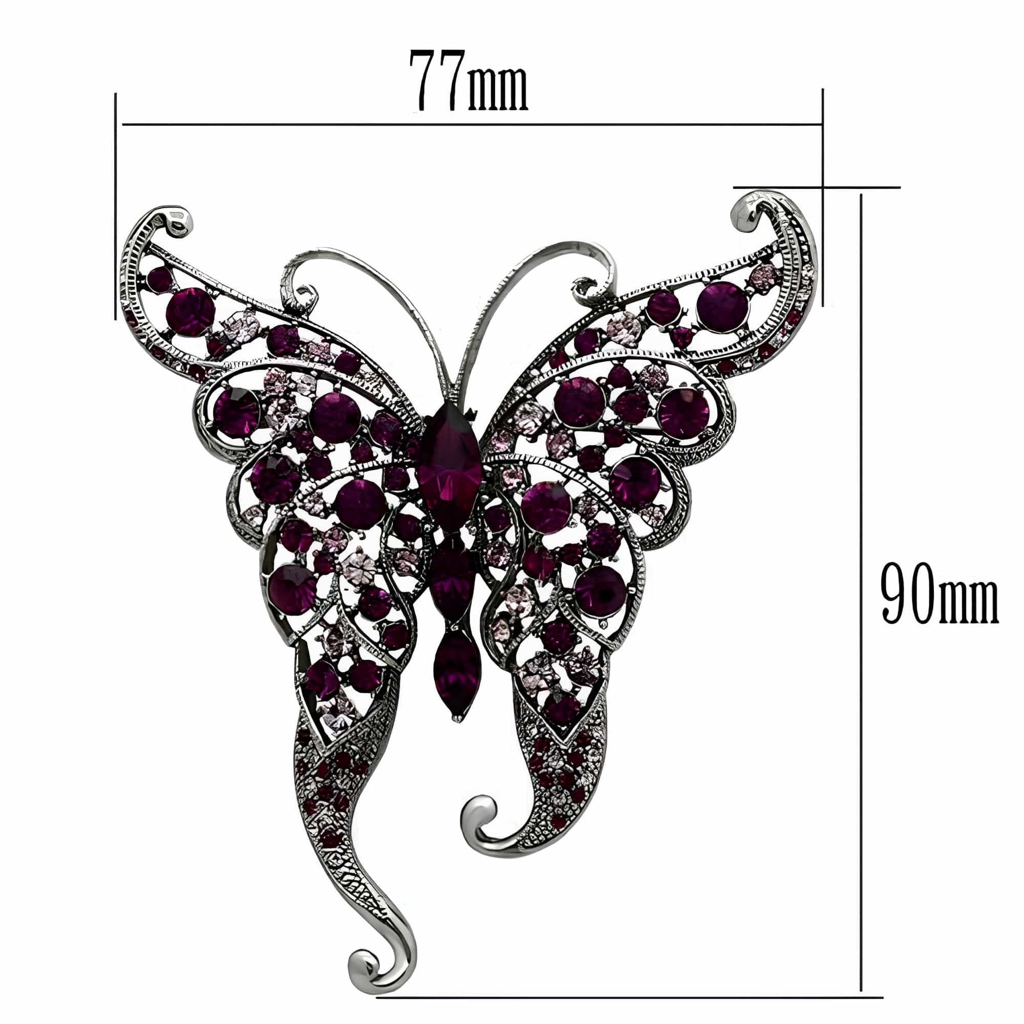Silver Purple Crystal Pave Butterfly Brooch view 2