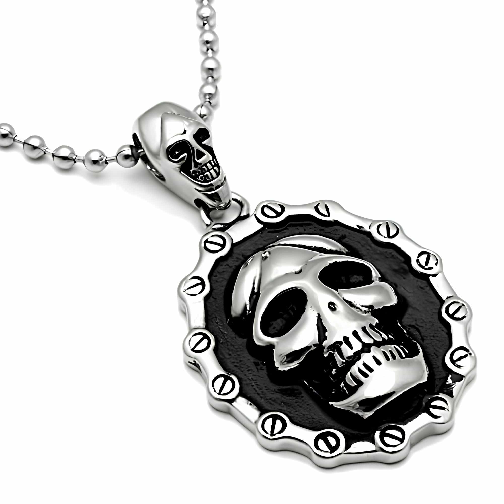Stainless Steel Silver Skull Oval Frame Pendant Chain Pendant view 3