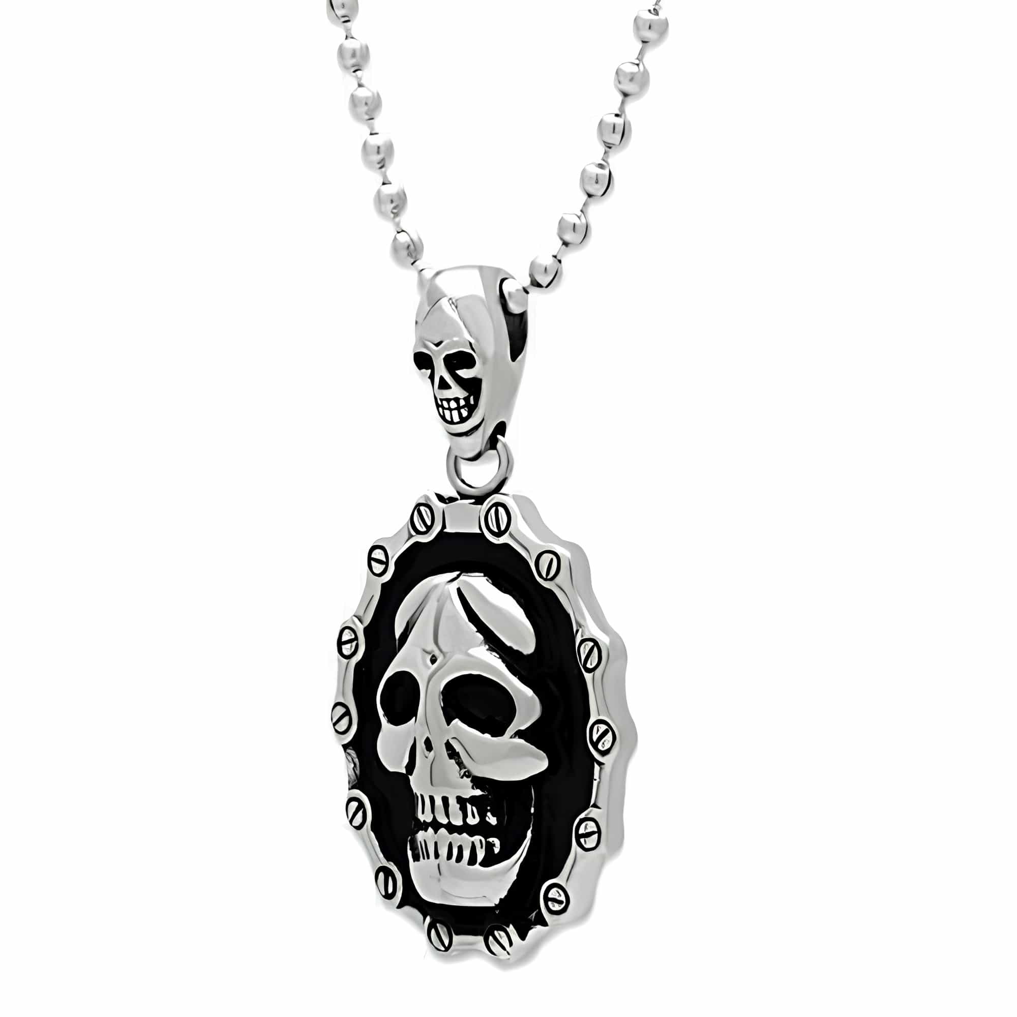 Stainless Steel Silver Skull Oval Frame Pendant Chain Pendant view 4