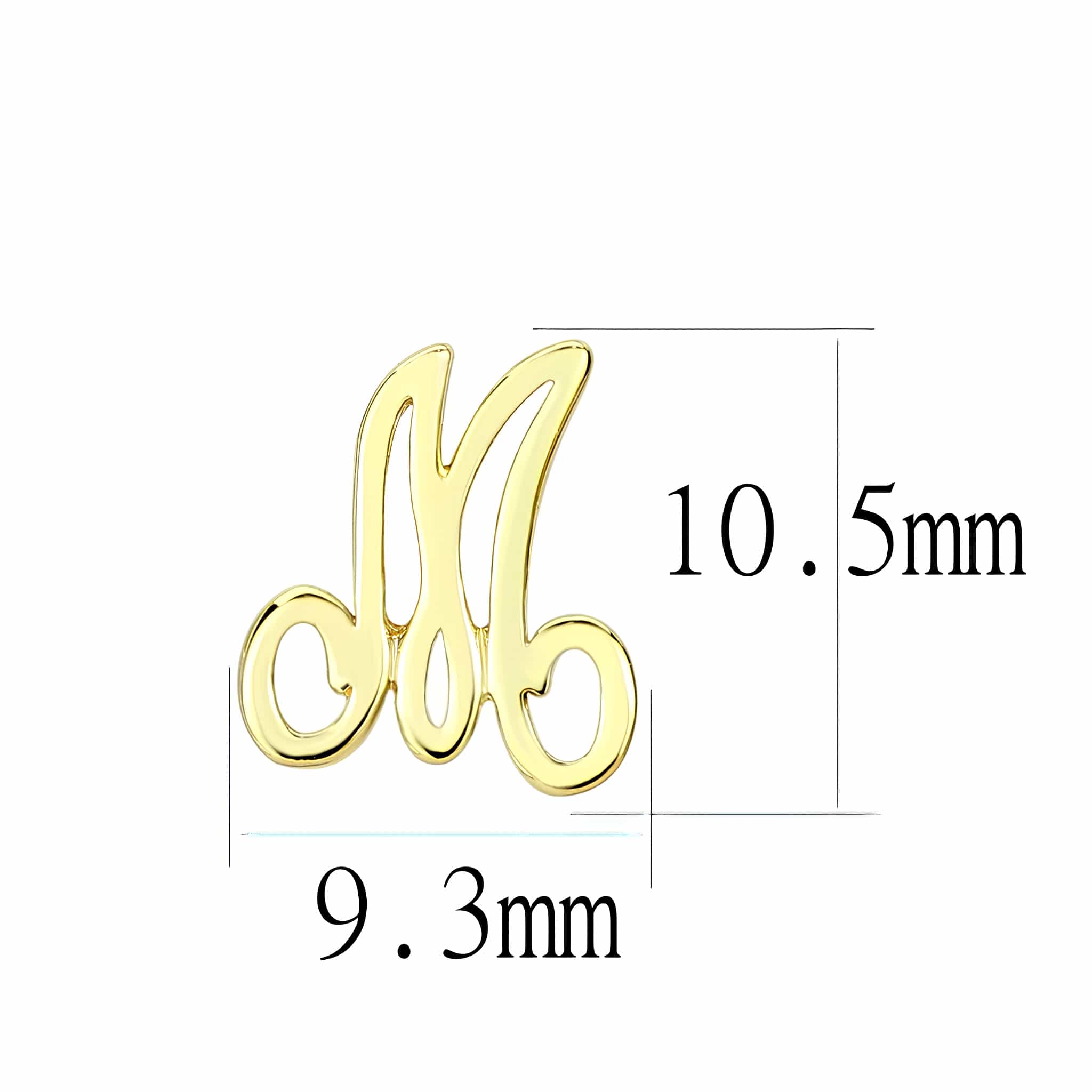 Brass Gold Script Letter M Stud Earrings view 2