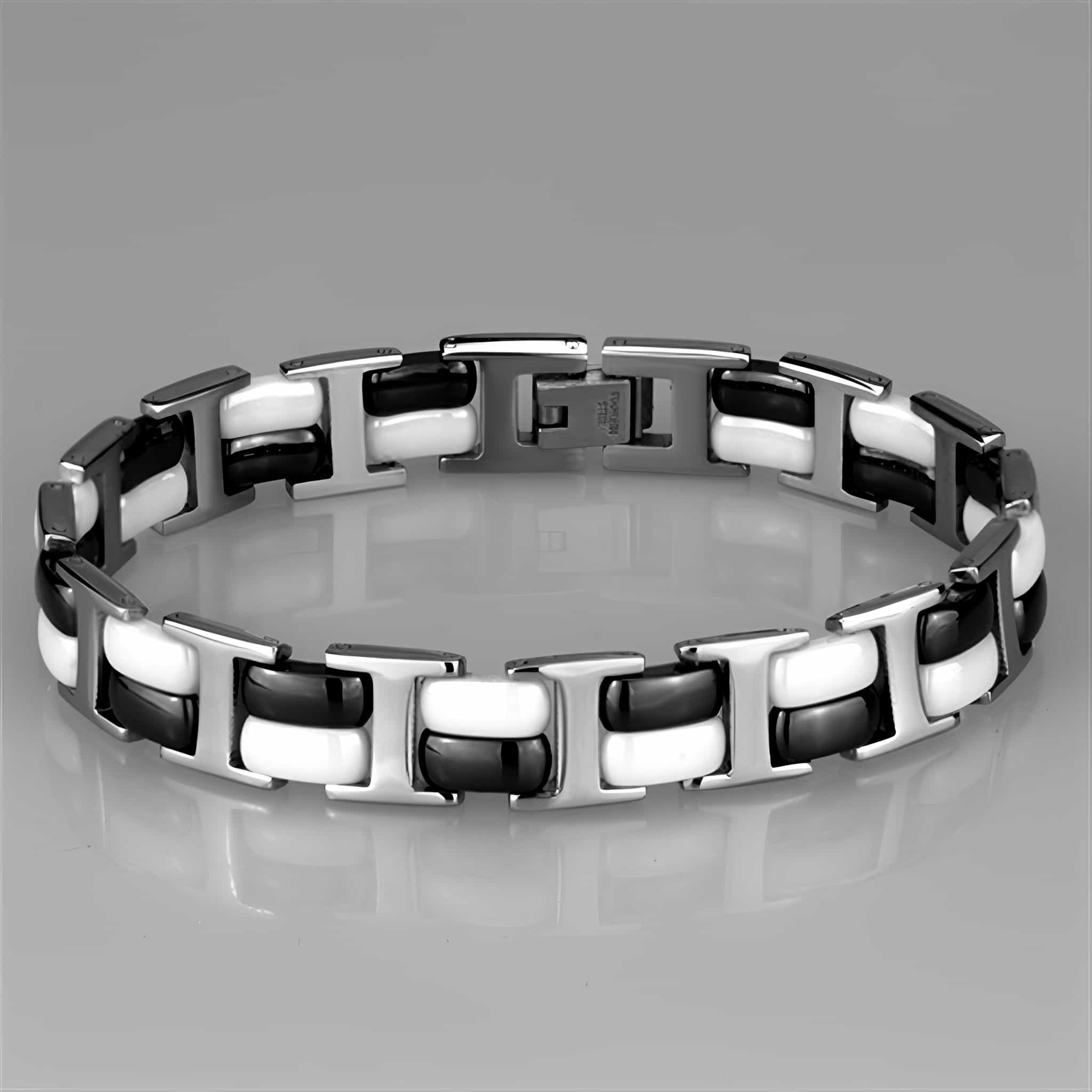 Stainless Steel Black Silver H-Link Bracelet view 2