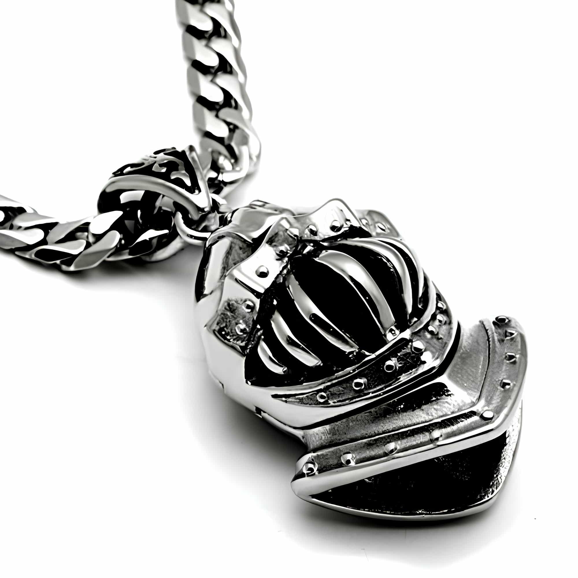 Stainless Steel Silver Knight Helmet Visor Pendant Chain Pendant view 3