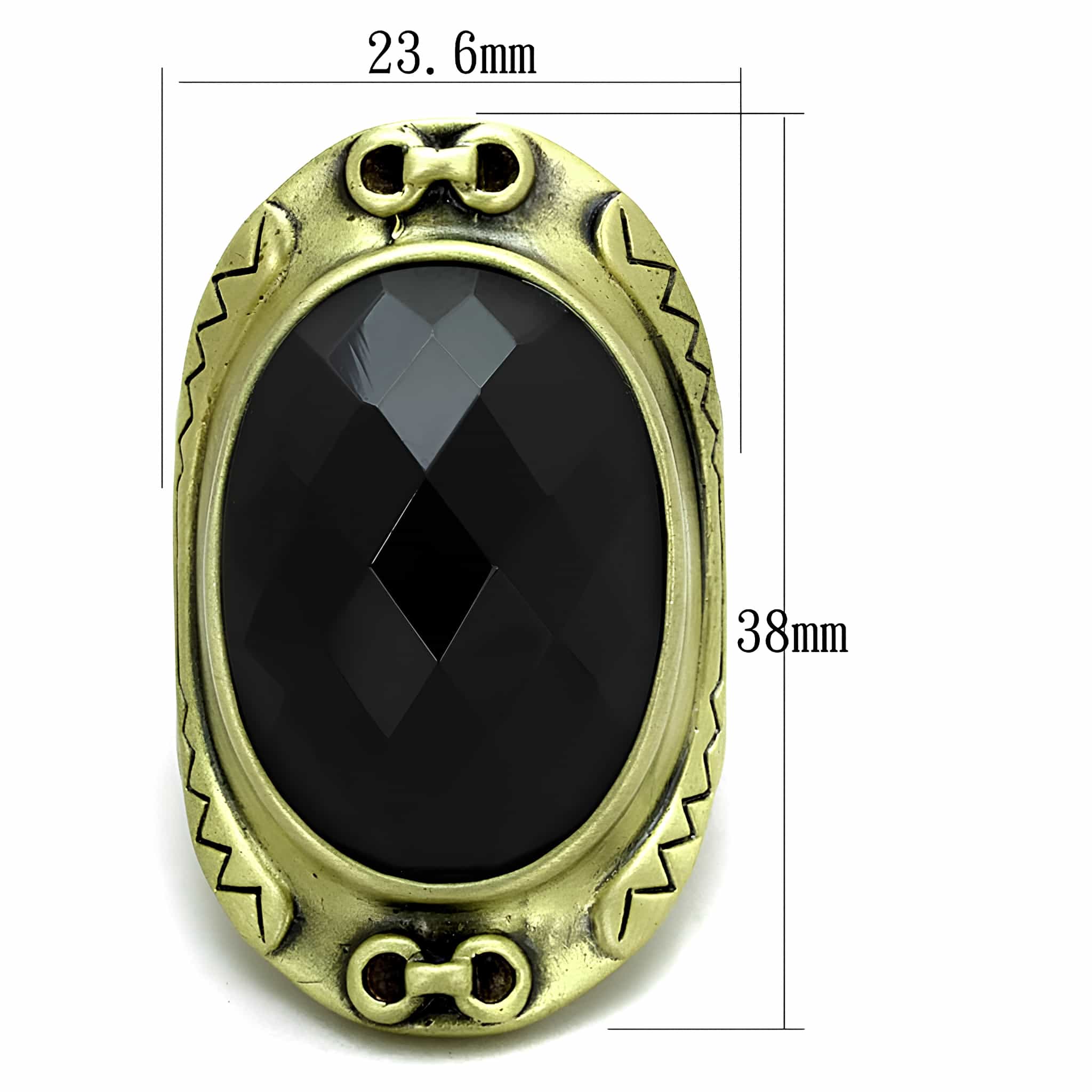 Brass Antique Gold Black Faceted Oval Signet Cocktail Ring view 2
