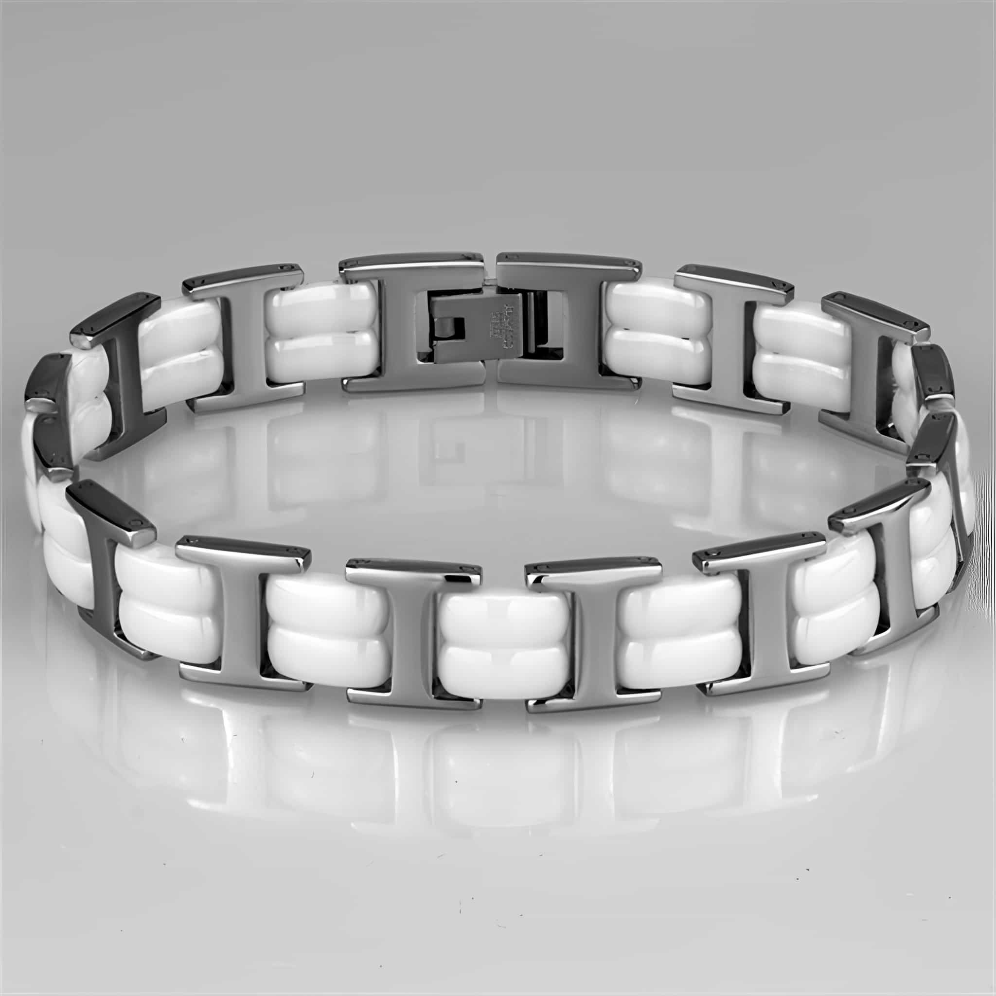 Stainless Steel White Silver Rectangle Link Bracelet view 2
