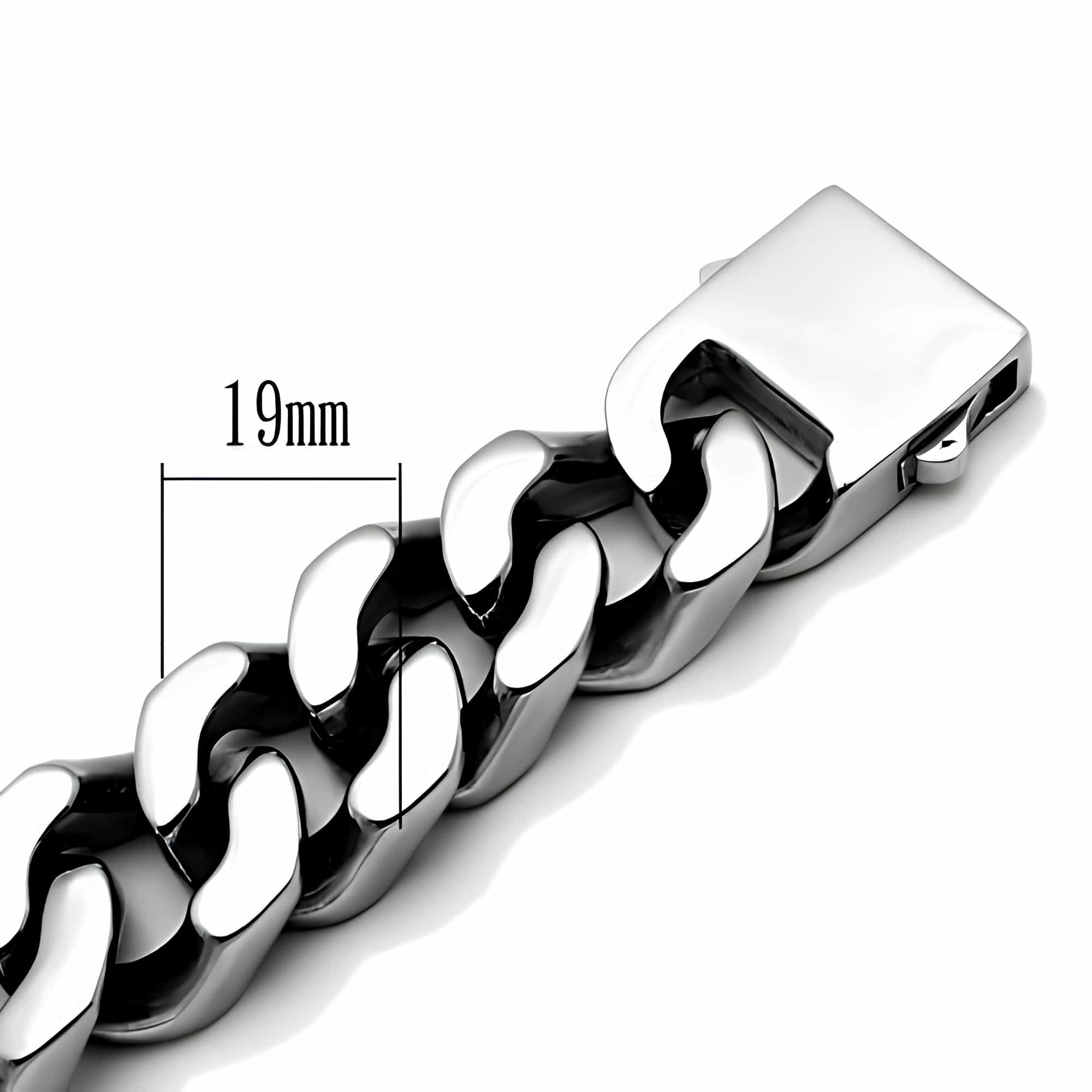 Stainless Steel Silver Heavy Polished Cuban Link Chain Bracelet view 3