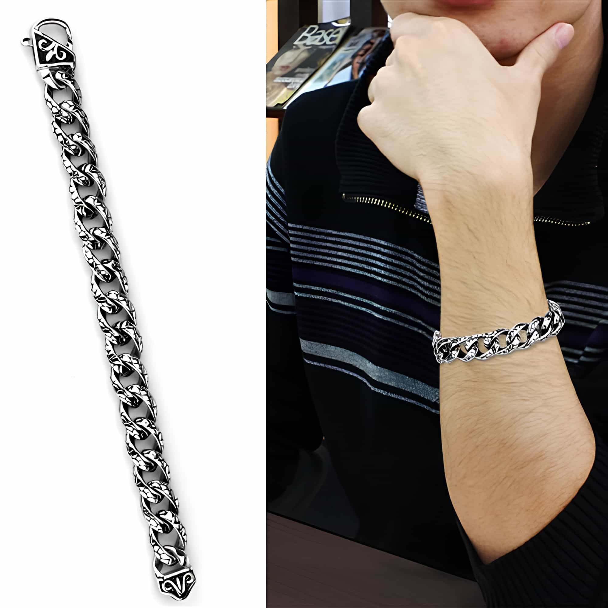 Stainless Steel Twisted Curb Chain Link Bracelet view 2