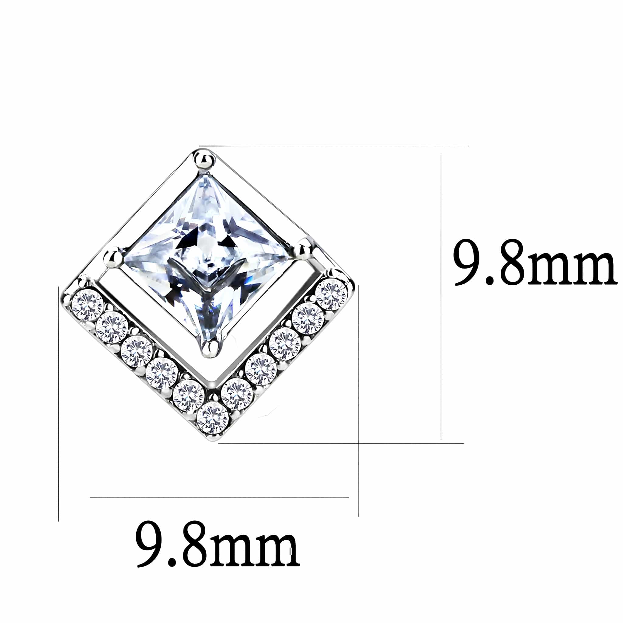 Stainless Steel CZ Princess Cut Diamond Frame Stud Earrings view 2