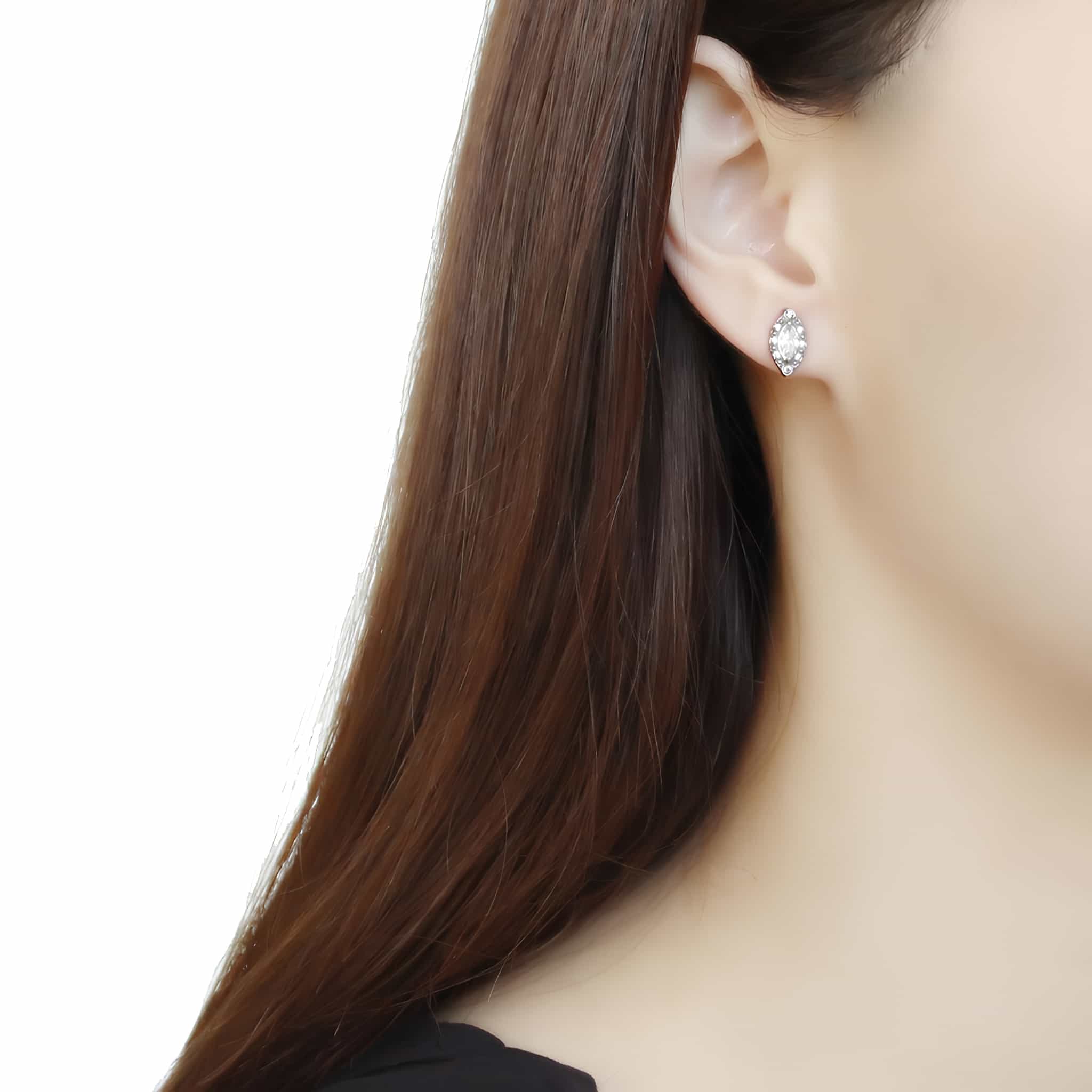 Stainless Steel CZ Marquise Pave Oval Halo Studs Earrings view 3