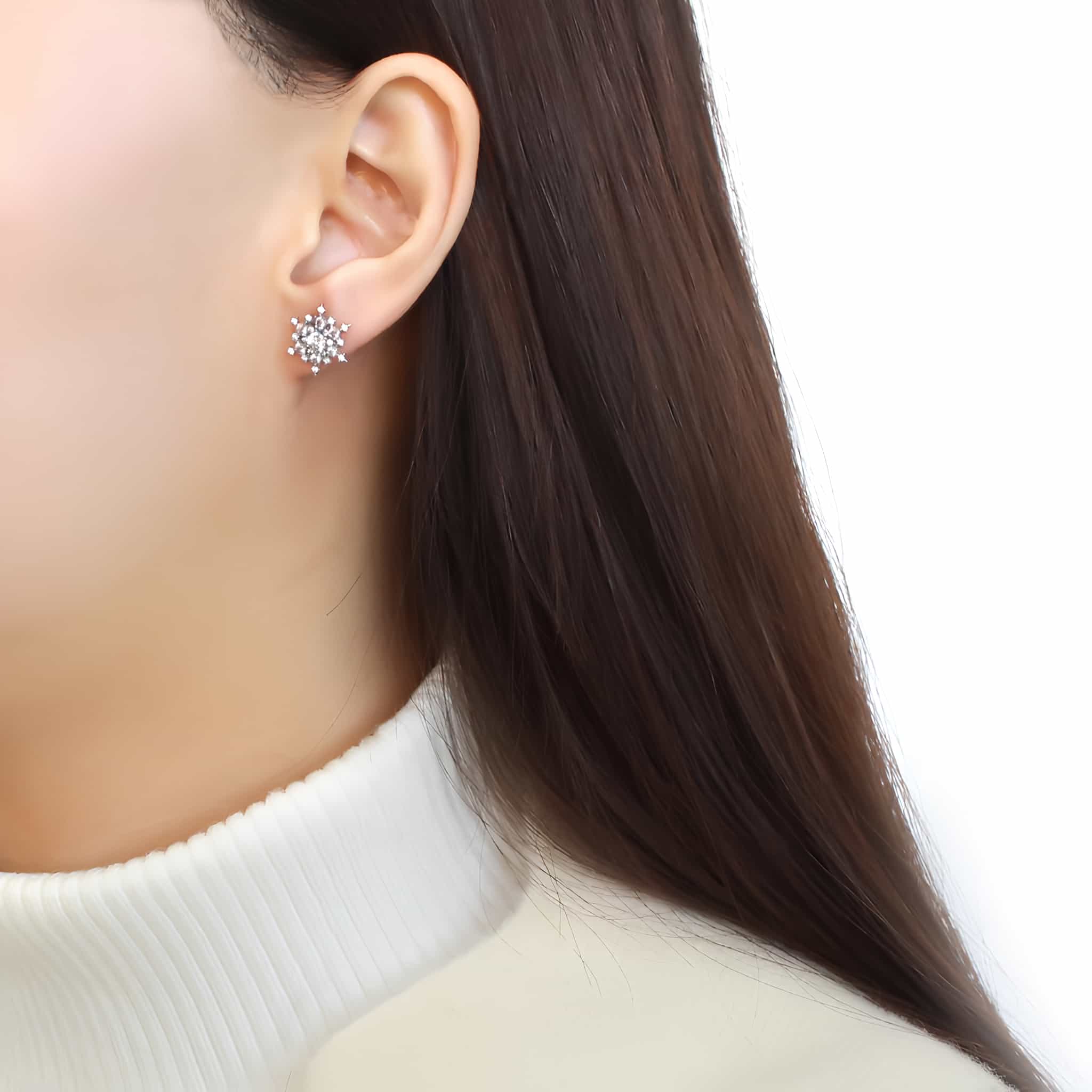 Stainless Steel CZ Pave Snowflake Starburst Studs Earrings view 3