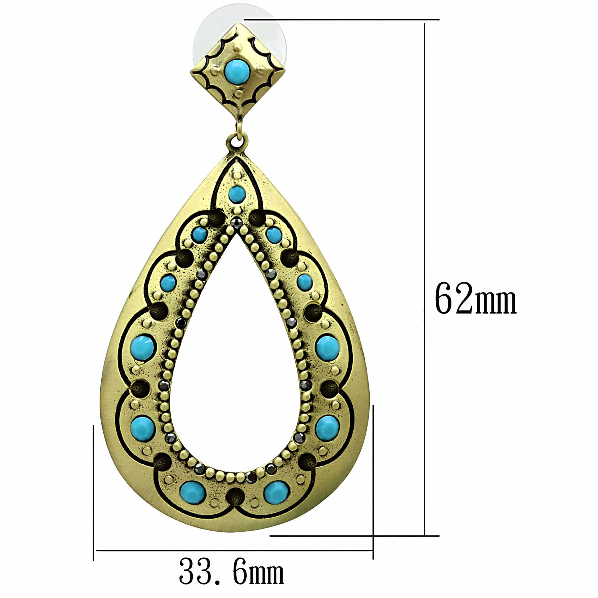 Brass Antique Gold Turquoise Teardrop Filigree Dangle Earrings view 2