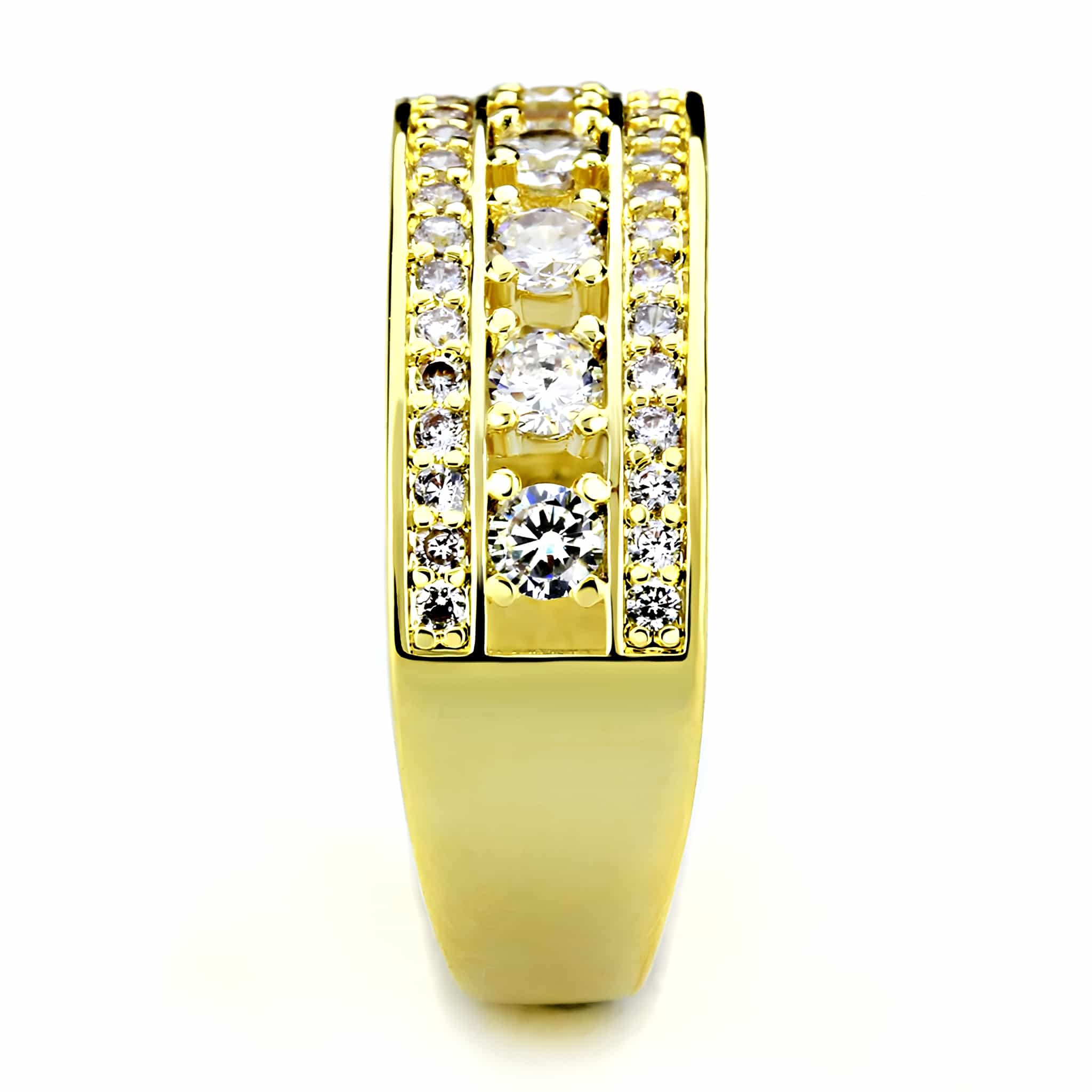 Brass Gold CZ Multi-Row Wide Band Ring view 4
