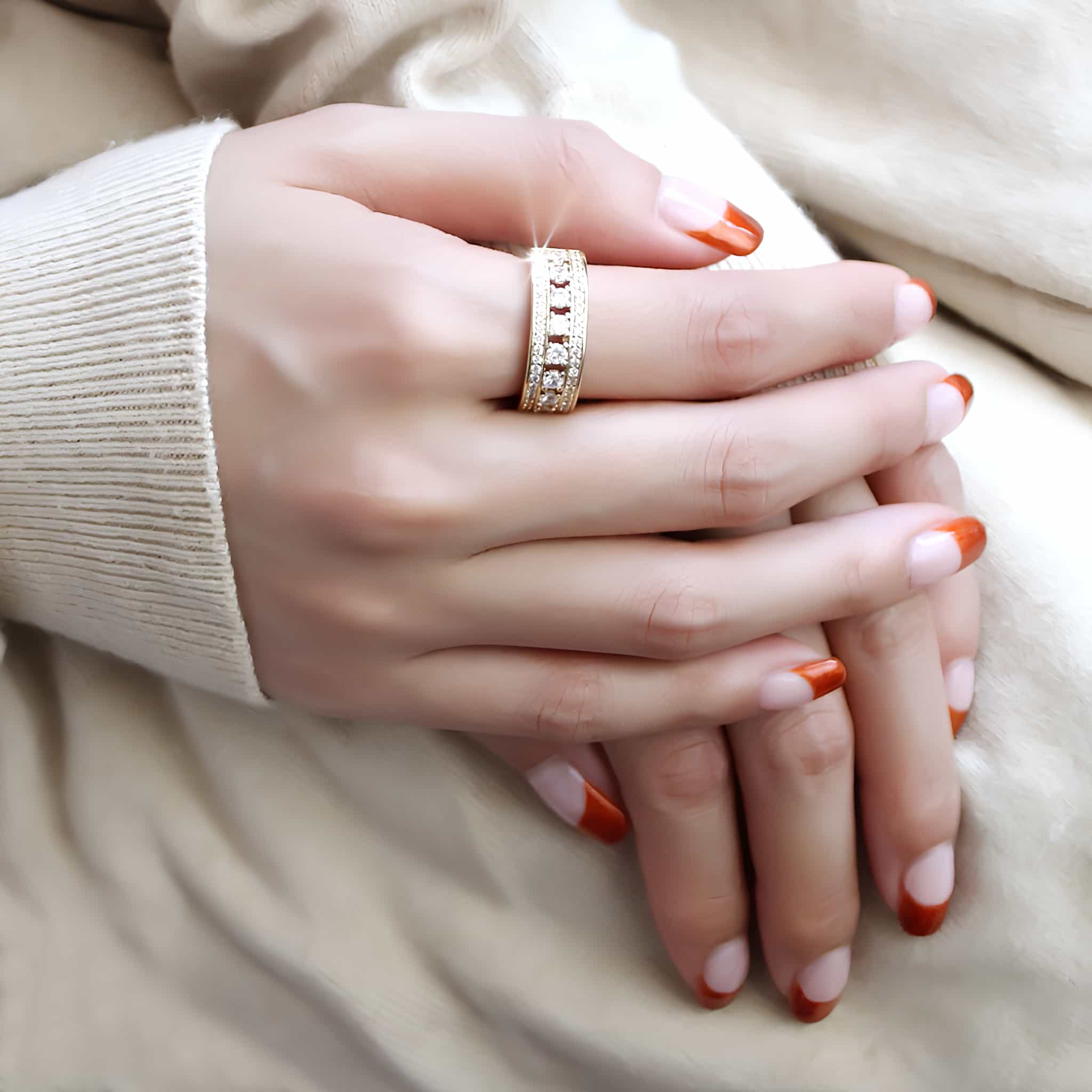 Brass Gold CZ Multi-Row Wide Band Ring view 5