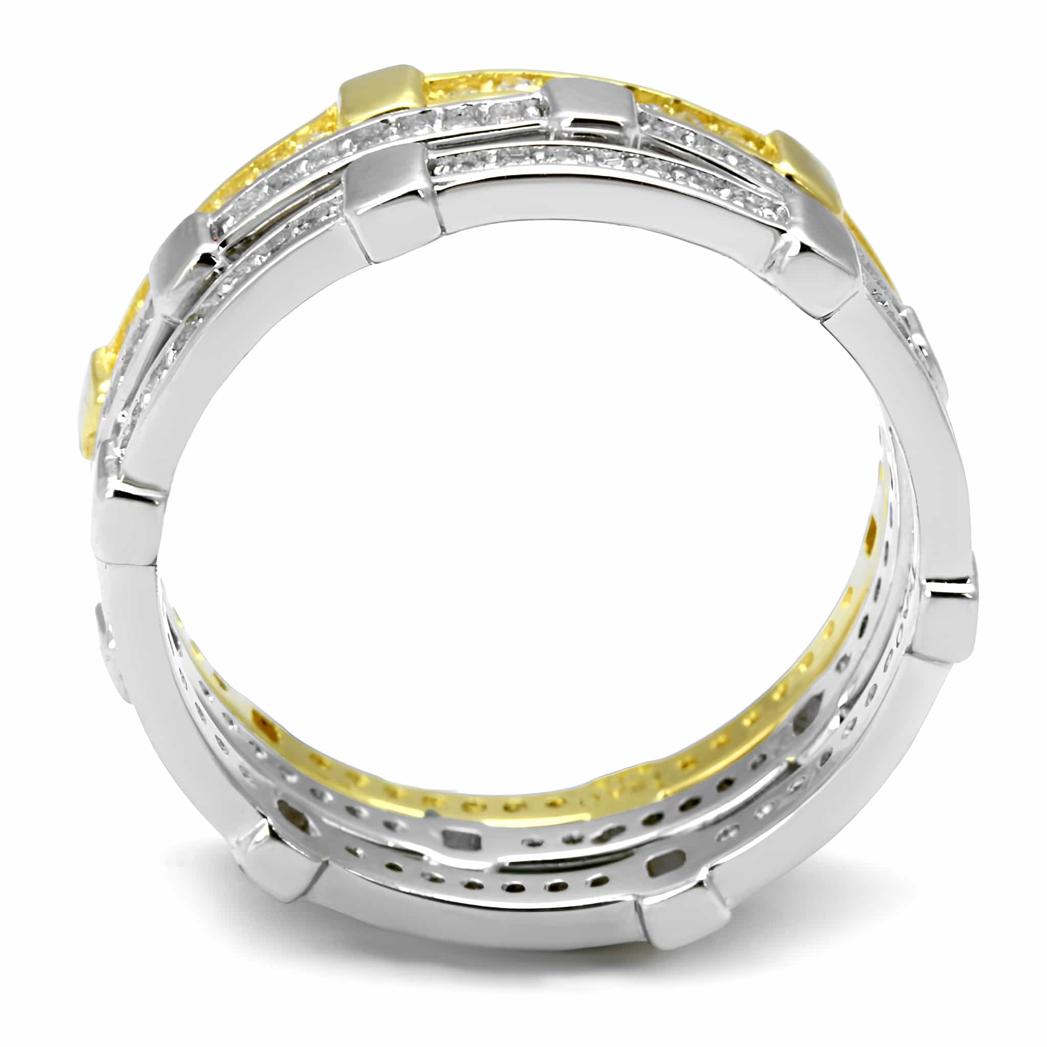 Sterling Silver Gold Two Tone Black CZ Channel Triple Stack Ring view 3
