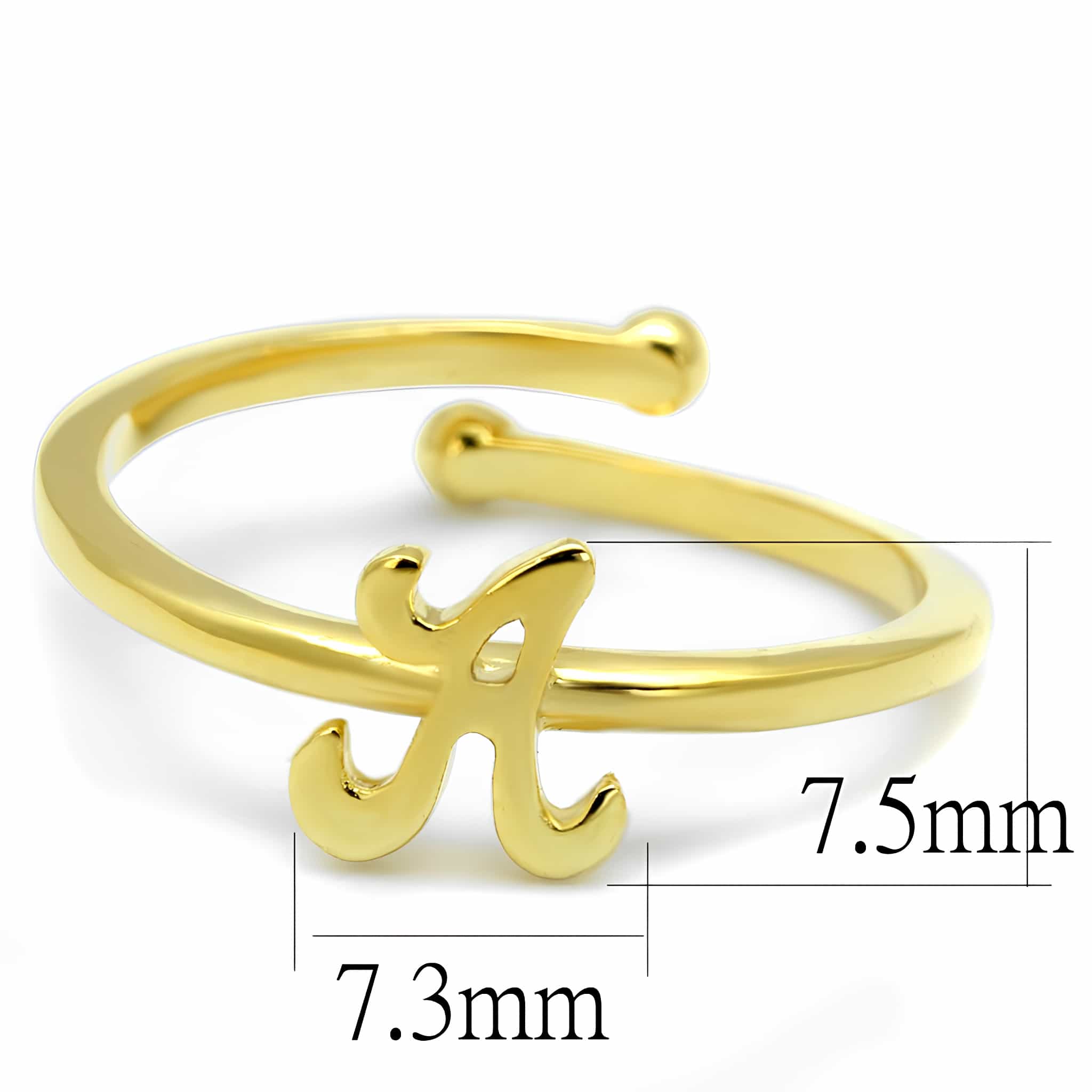 Brass Gold Script Letter A Initial Toe Ring view 2