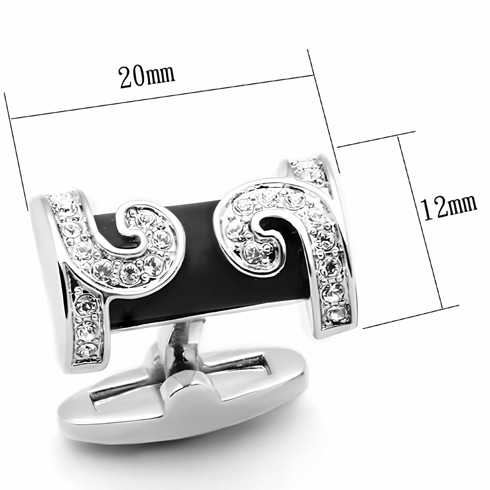 Brass Silver Black Onyx CZ Scroll G Letter Cufflinks Bracelet view 2