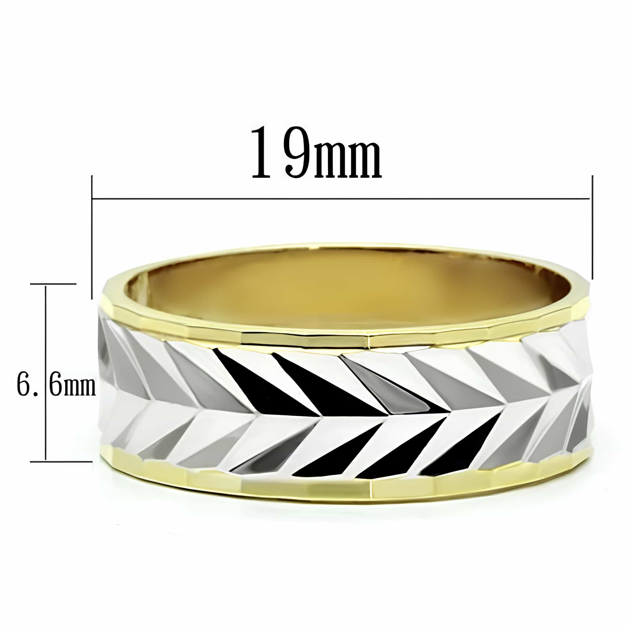 Brass Two Tone Gold Silver Diamond Cut Faceted Wedding Band Ring view 2