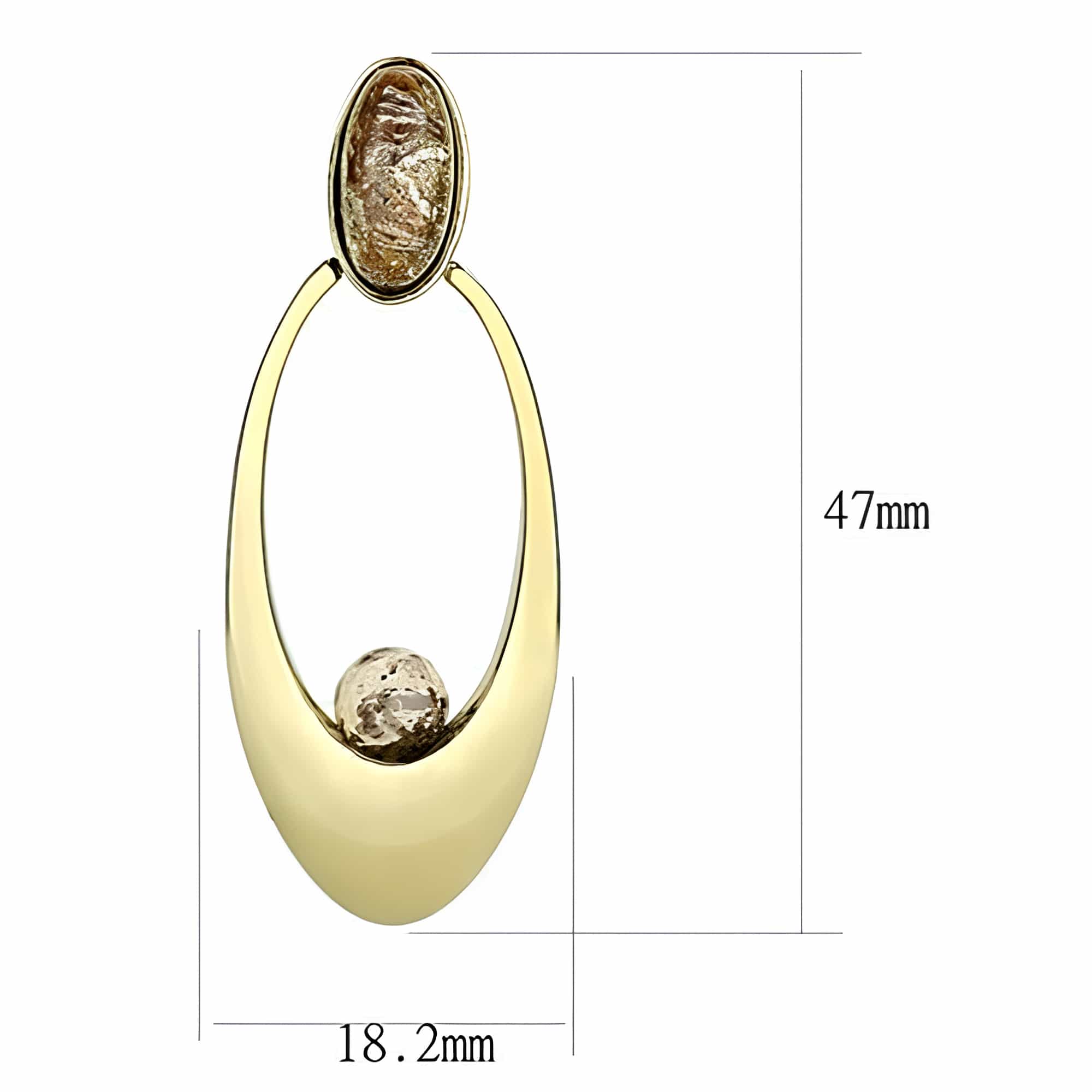 Stainless Steel Gold IP Champagne Crystal Open Oval Drop Earrings view 2