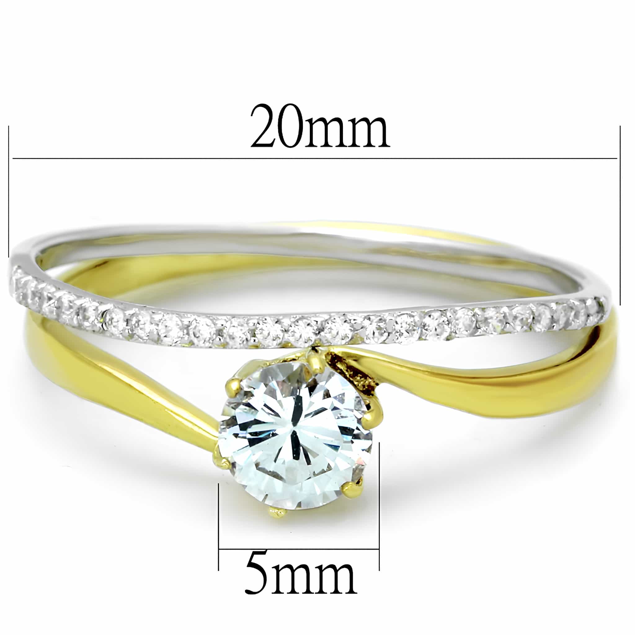 Sterling Silver Gold Two Tone CZ Round Solitaire Bridal Set Ring view 2