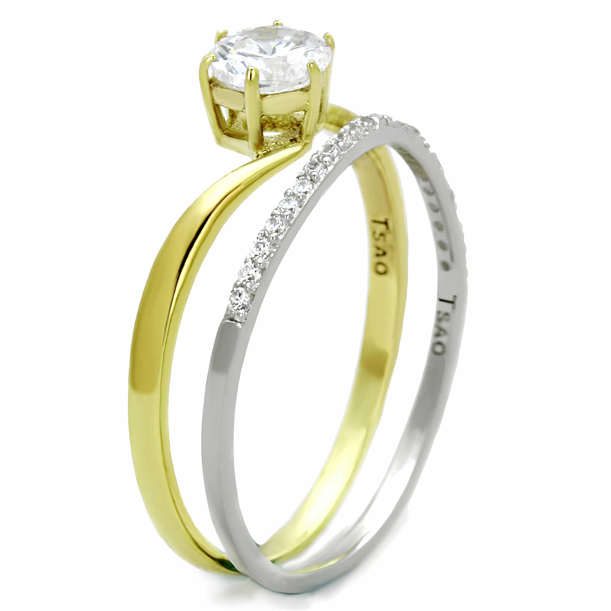 Sterling Silver Gold Two Tone CZ Round Solitaire Bridal Set Ring view 4