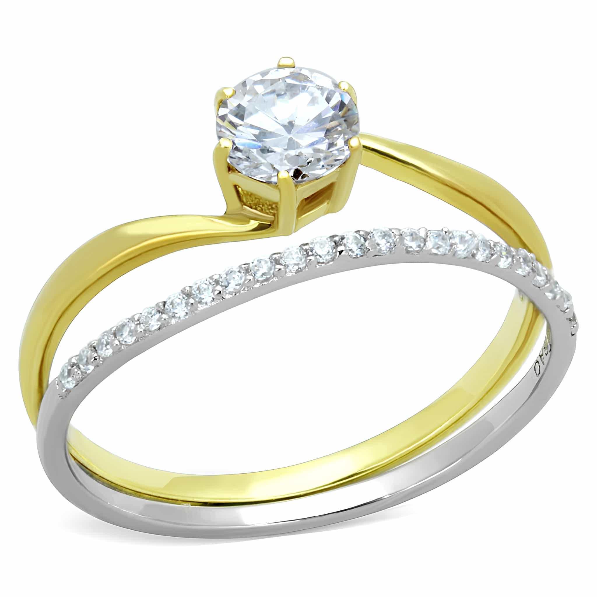 Sterling Silver Gold Two Tone CZ Round Solitaire Bridal Set Ring view 5