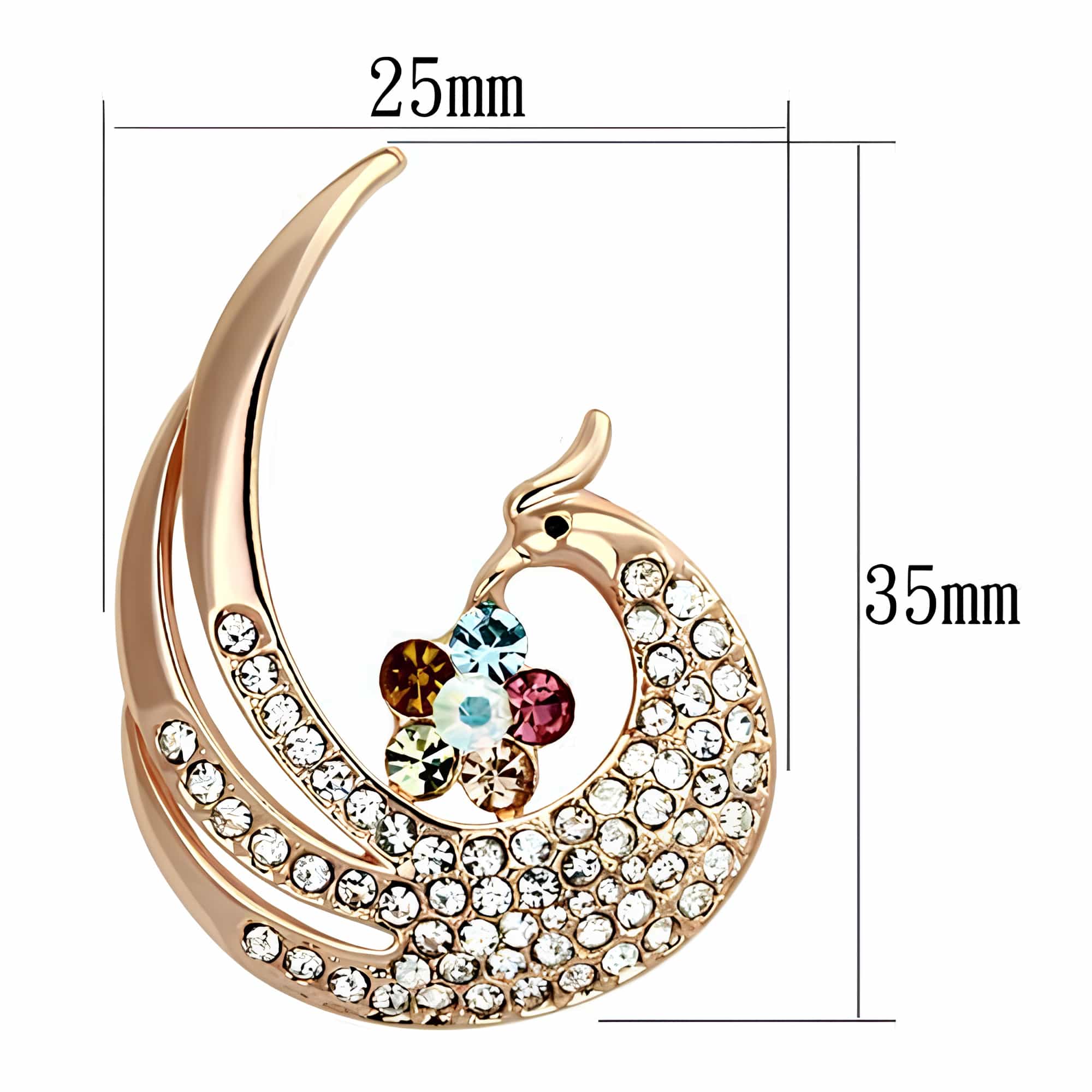 Silver Multi Color Crystal Pave Swirl Swan Brooch view 2