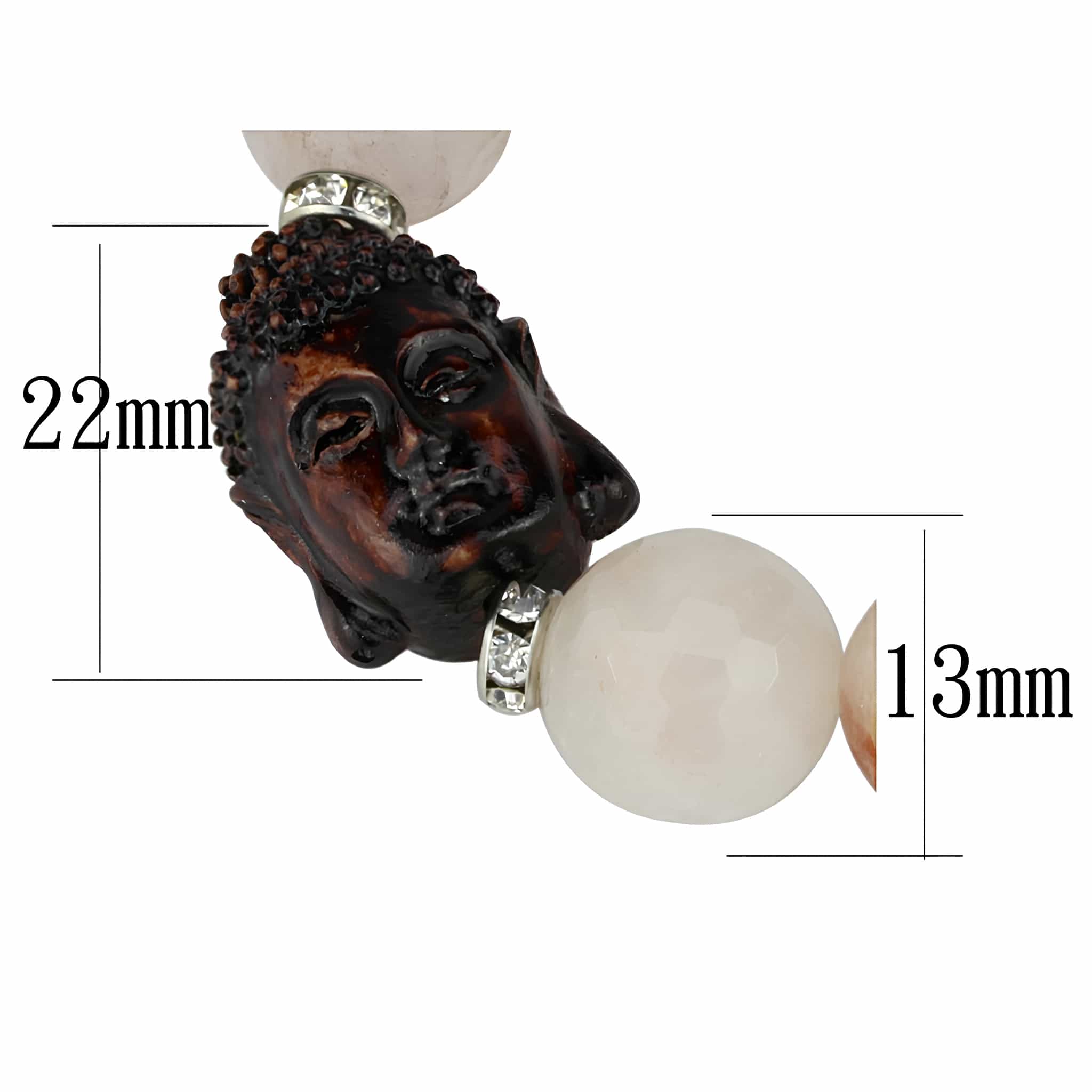 Brass White Pink Agate Buddha CZ Ball Bead Stretch Bracelet view 2