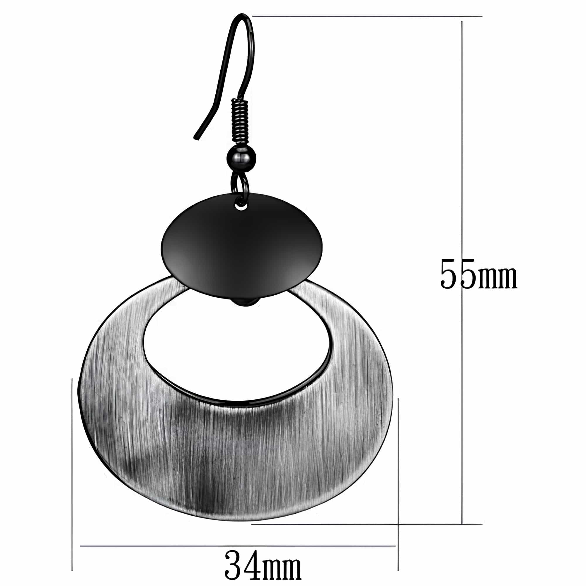 Iron Gunmetal Brushed Satin Oval Cutout Disc Drop Earrings view 2