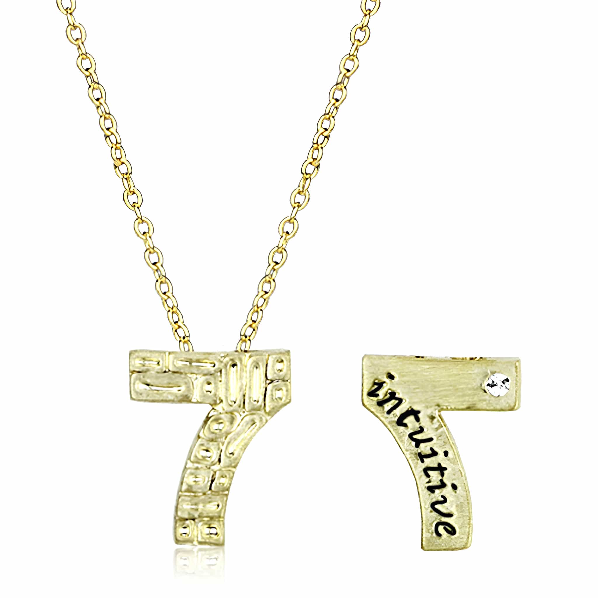 Brass Gold Textured Number 7 Pendant Necklace view 2