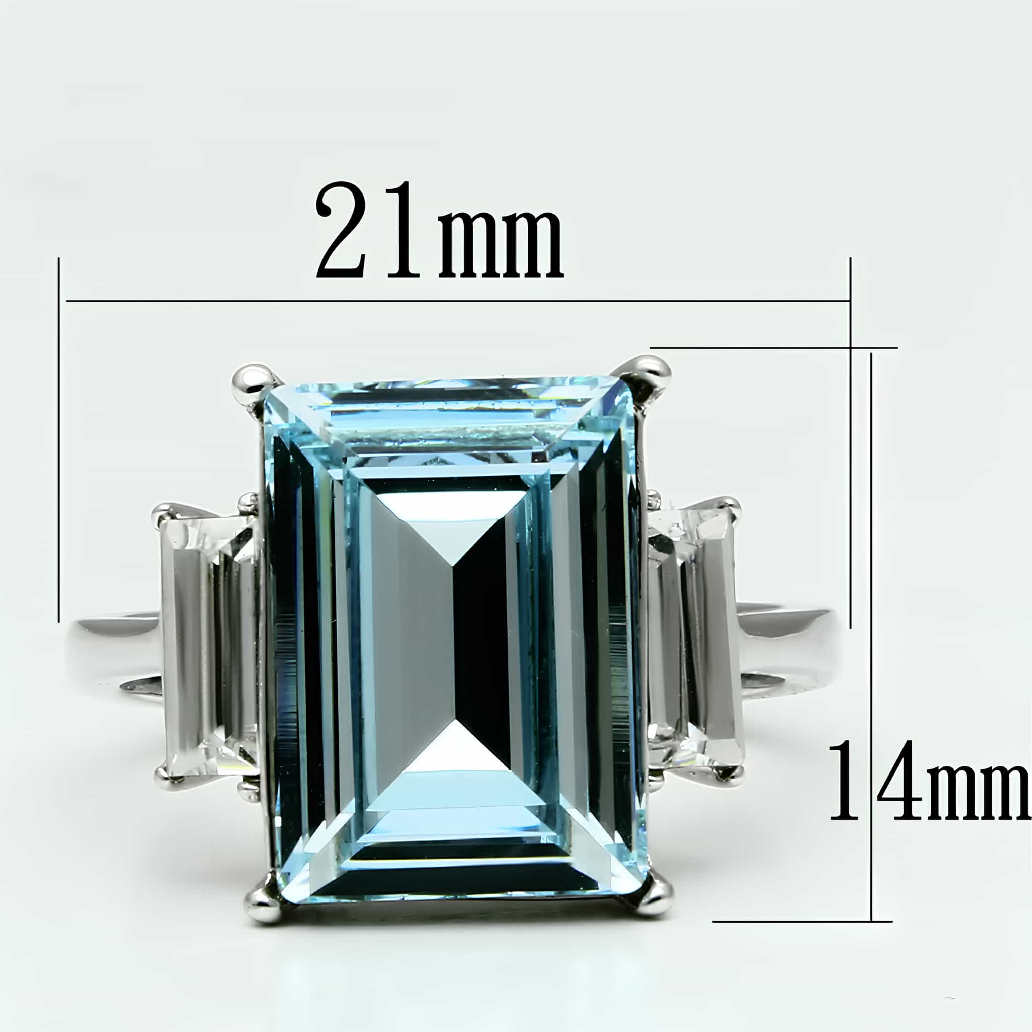 Stainless Steel Aquamarine Emerald Cut Baguette Sides Ring view 2