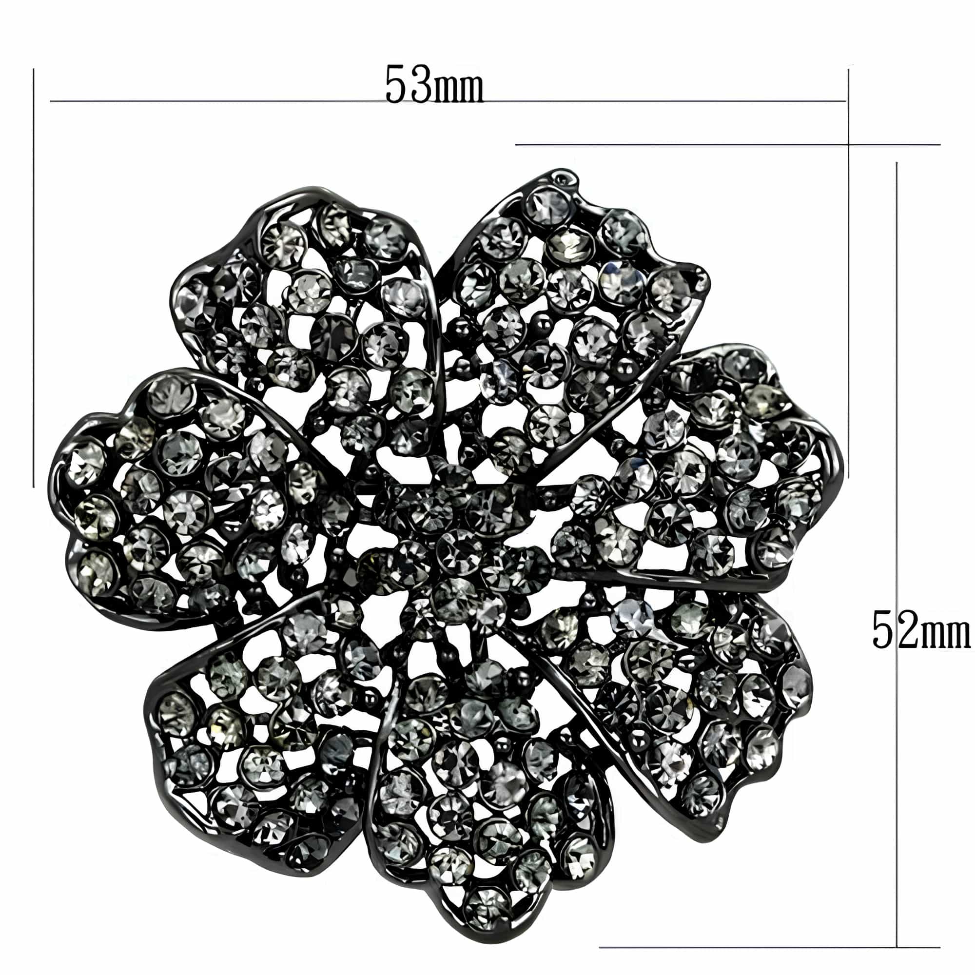 Gunmetal Grey Crystal Filigree Flower Brooch view 2