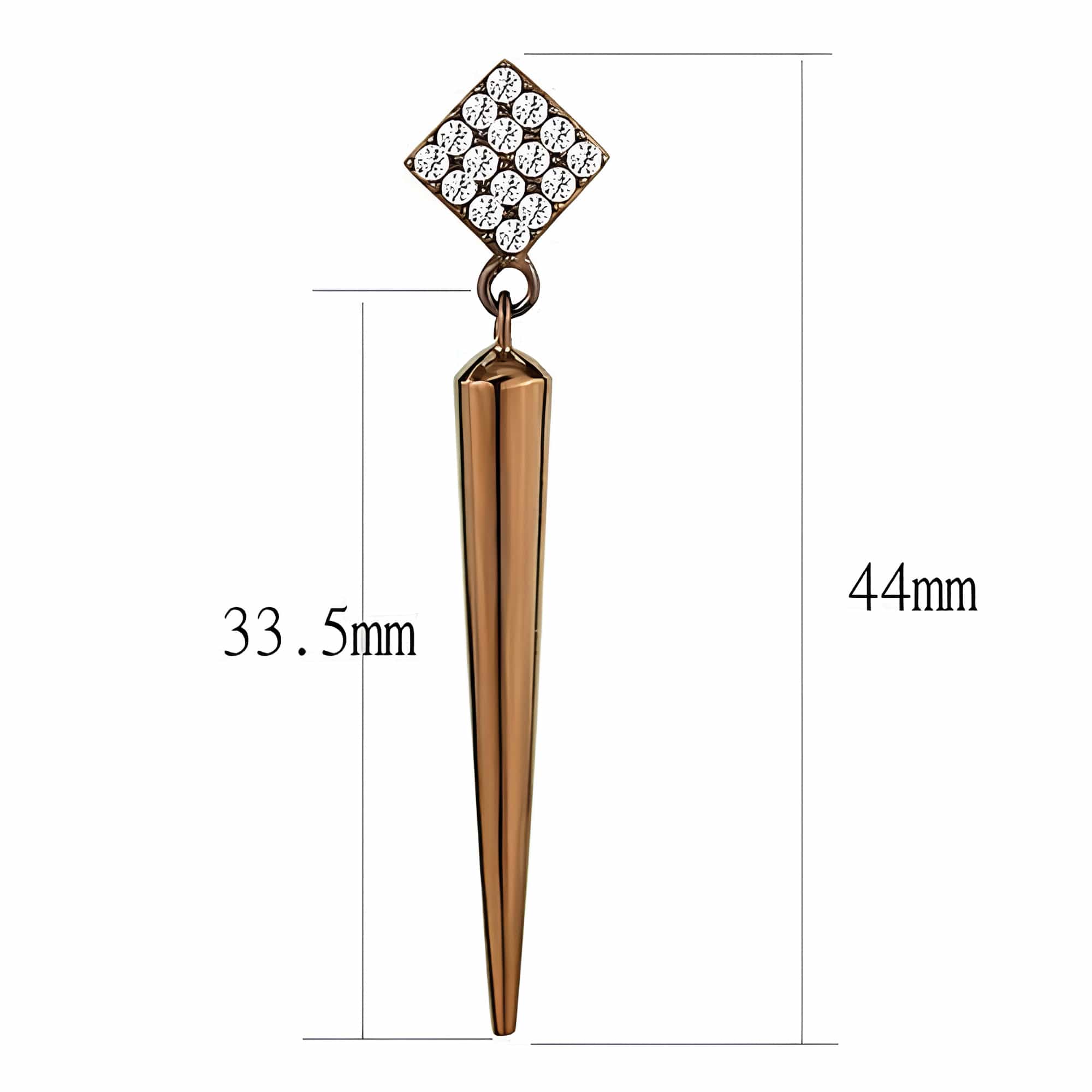 Stainless Steel Rose Gold IP CZ Pave Diamond Spike Bar Pendant view 2