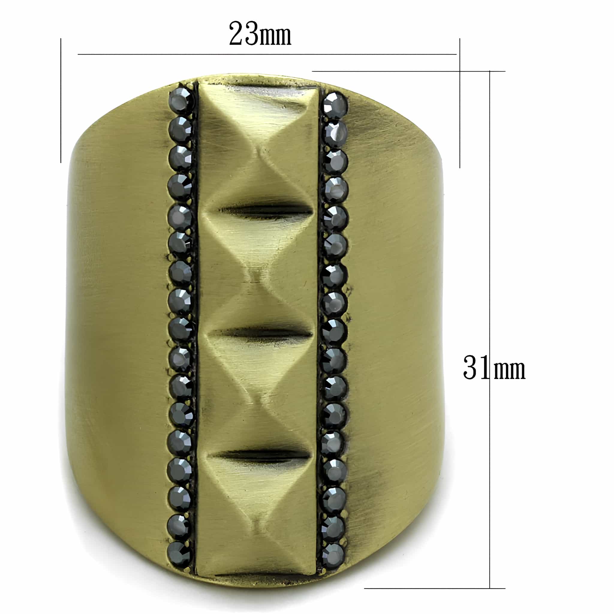 Brass Gold Black CZ Pyramid Studded Wide Band Ring view 2