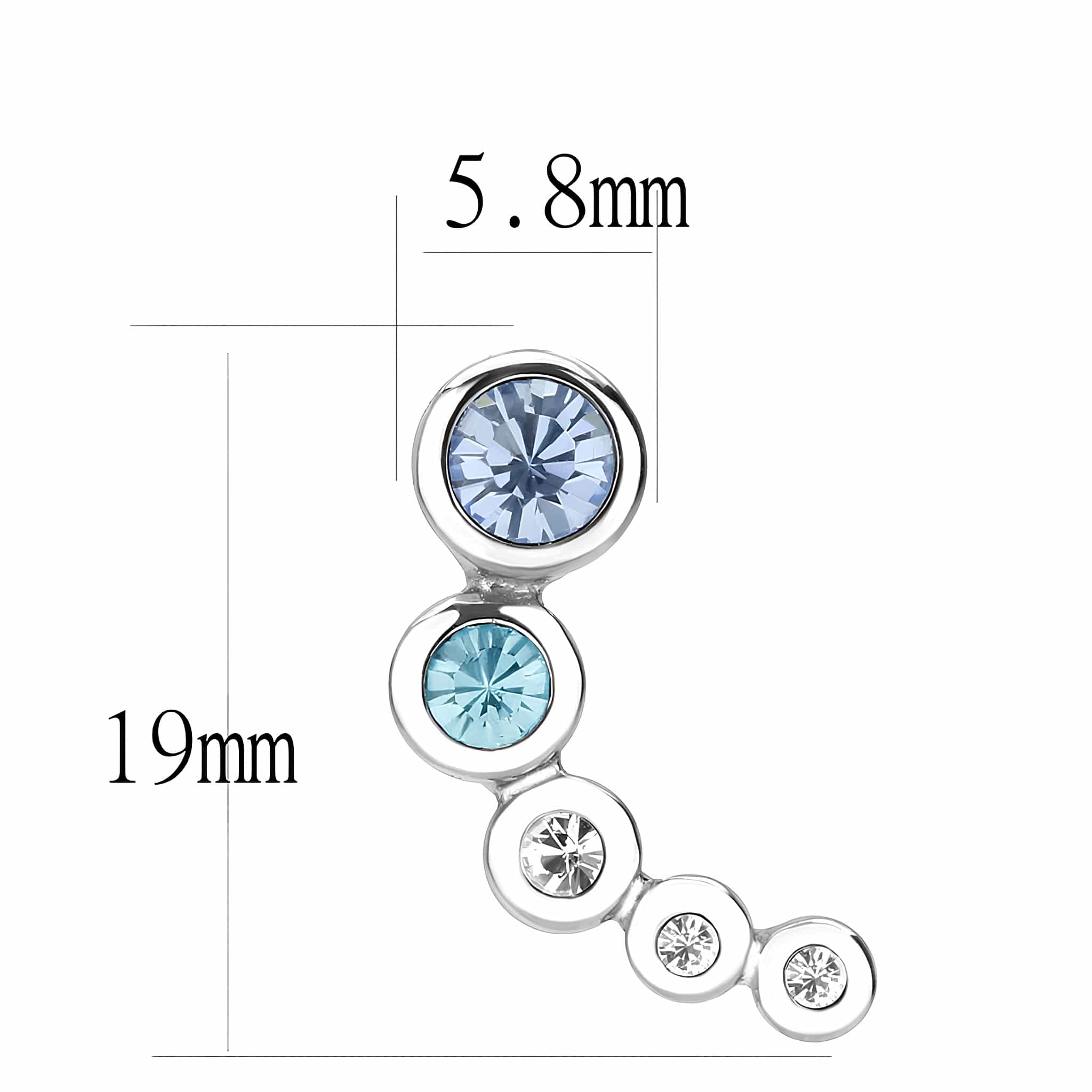 Stainless Steel Silver Light Blue CZ Bezel Graduated Stud Ring view 2