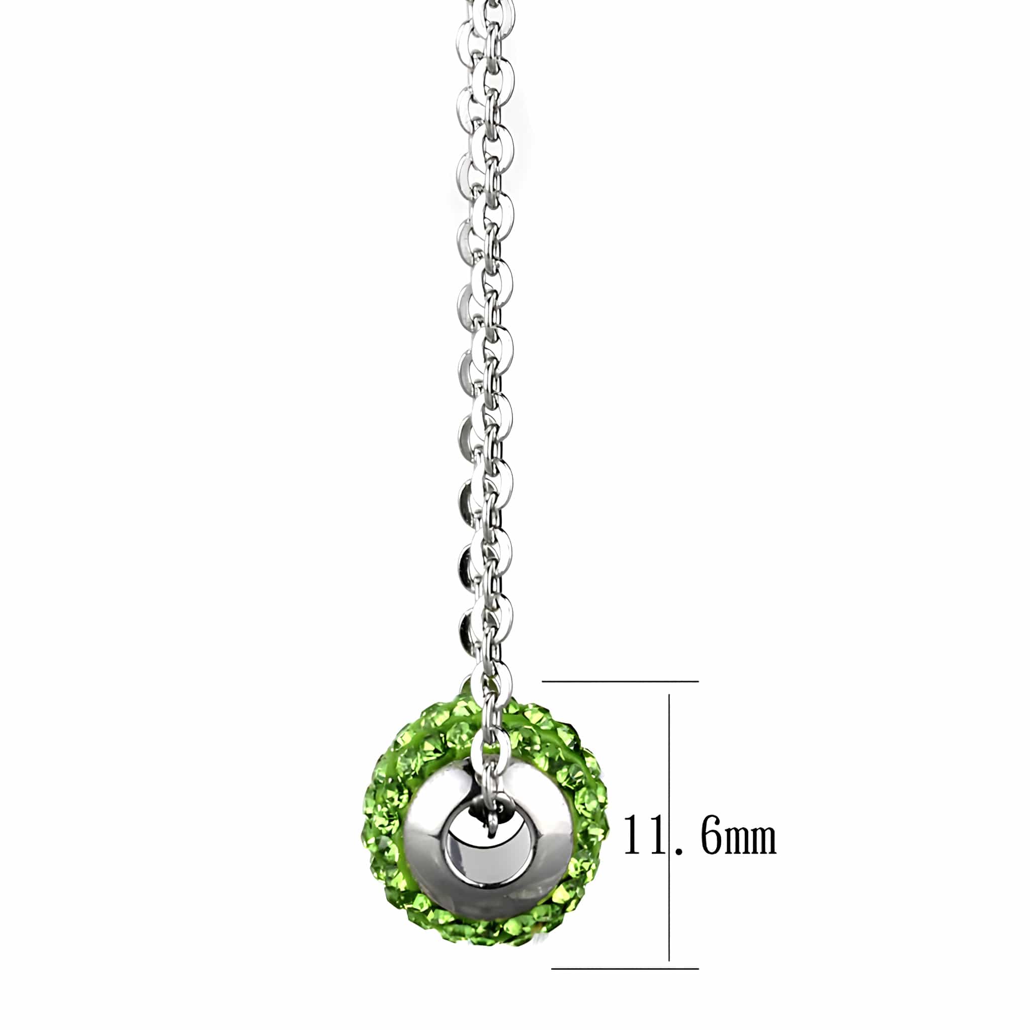 Stainless Steel Silver Green Crystal Pave Barrel Bead Necklace view 2