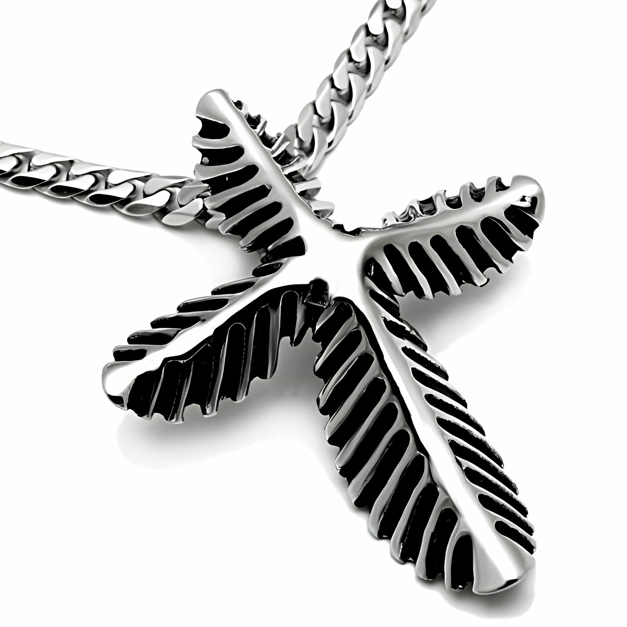 Stainless Steel Silver Fishbone Leaf Cross Pendant view 3