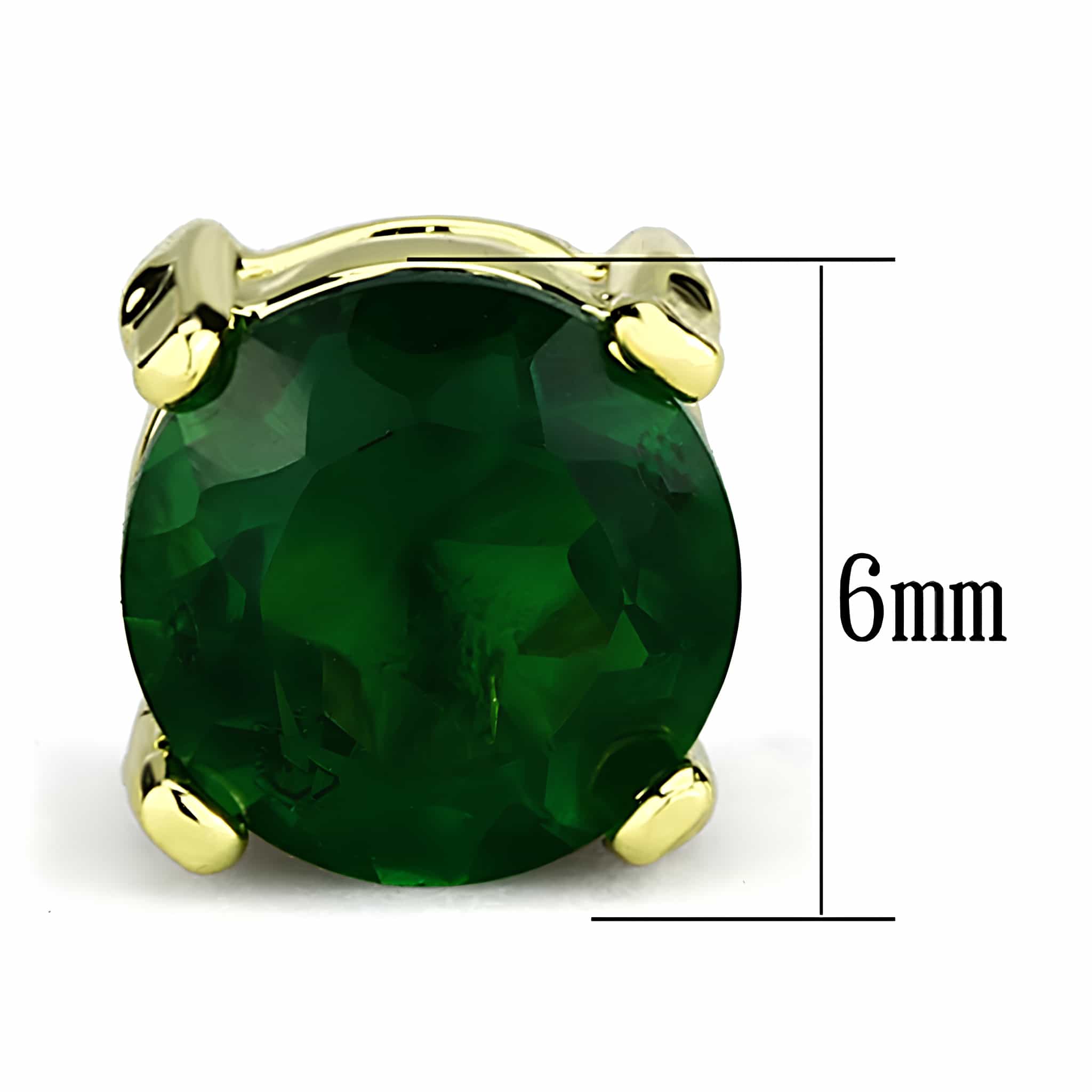 Brass Gold Emerald CZ Round Prong Stud Small Earrings view 2