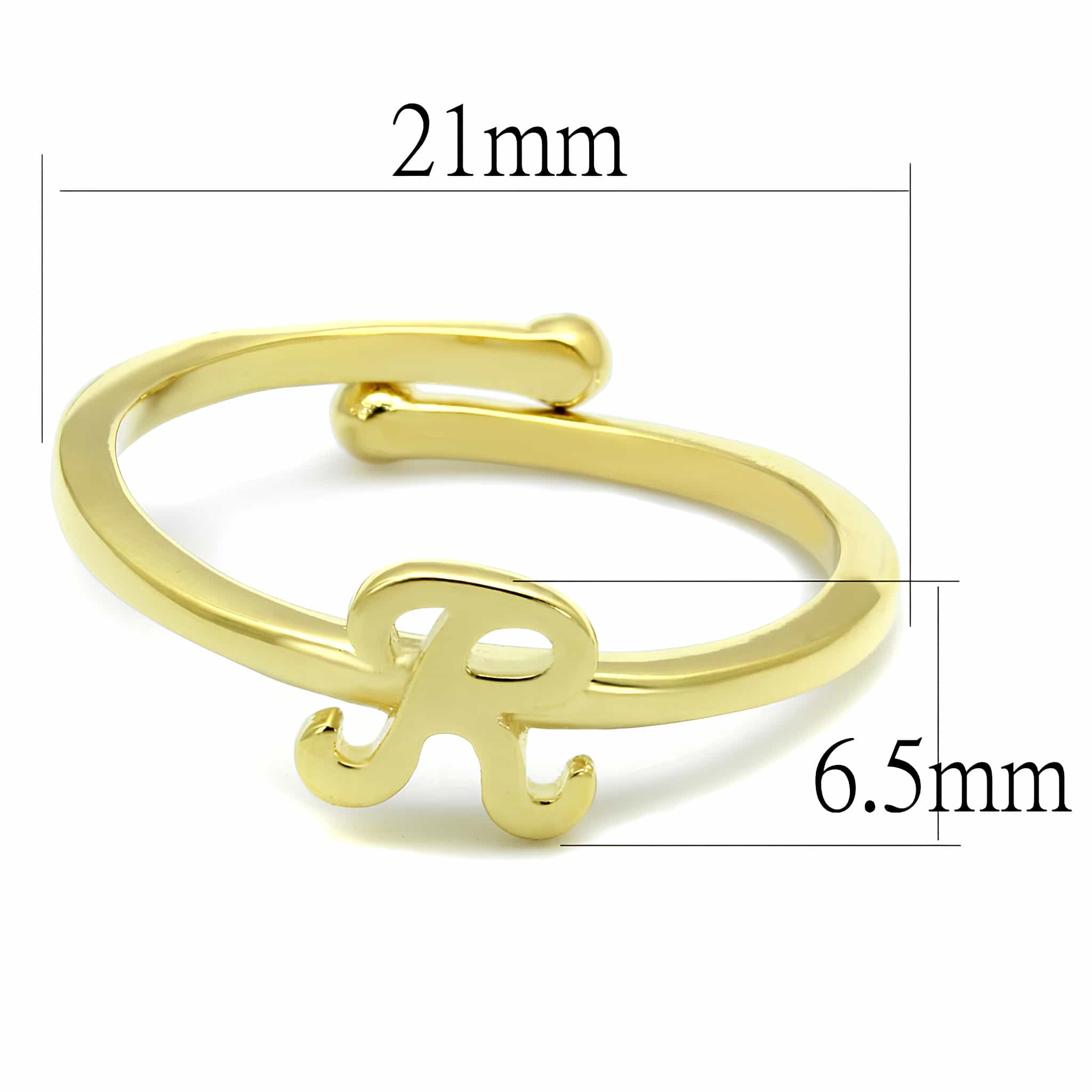 Brass Gold Script Letter R Initial Toe Ring view 2