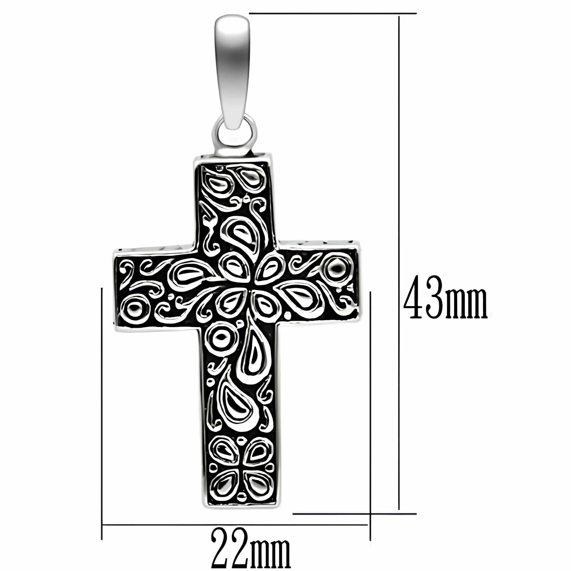 Stainless Steel Silver Paisley Scroll Carved Cross Necklace view 2