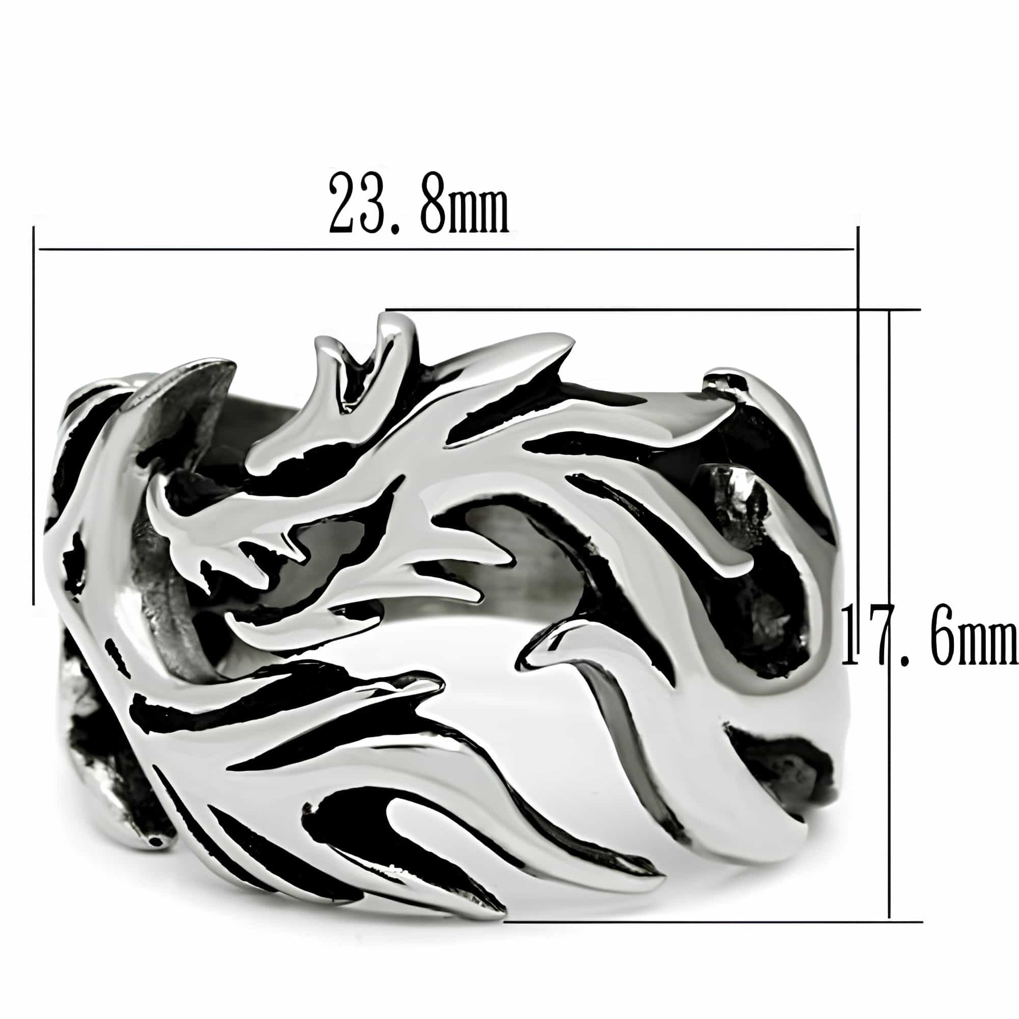 Stainless Steel Silver Dragon Flame Carved Biker Ring view 2