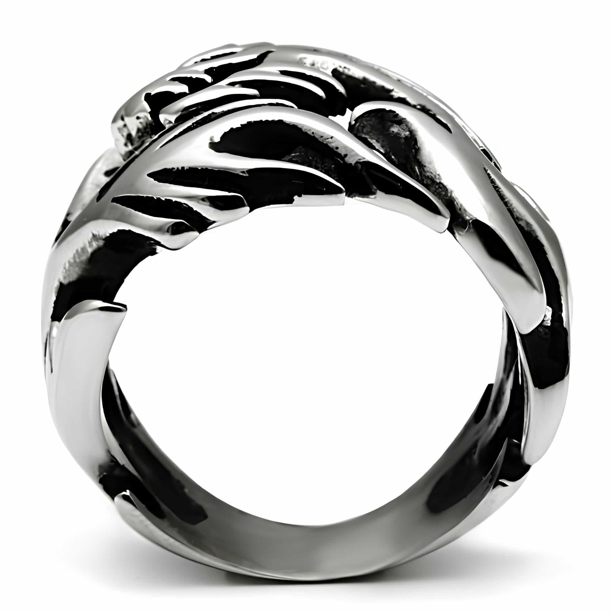 Stainless Steel Silver Dragon Flame Carved Biker Ring view 3