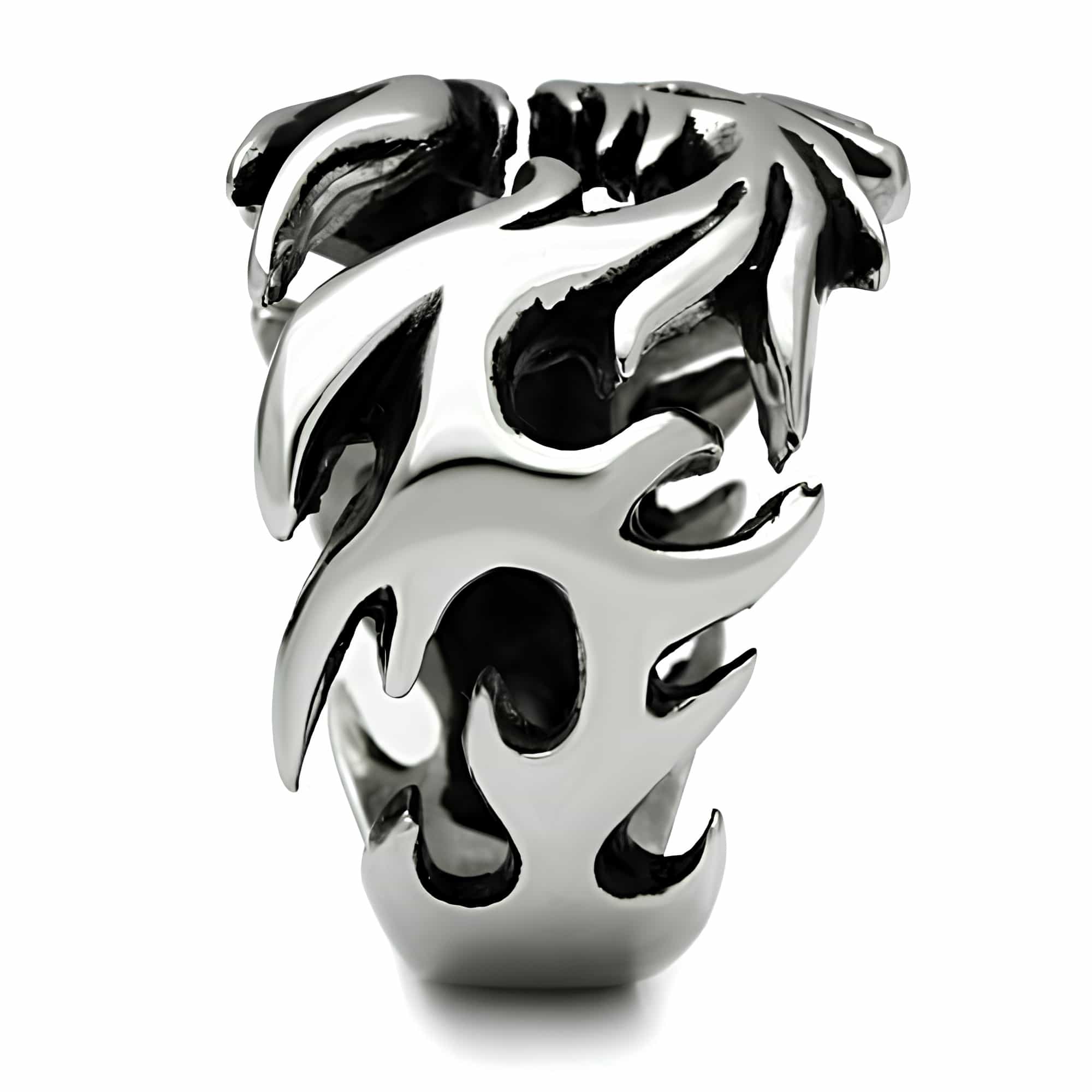 Stainless Steel Silver Dragon Flame Carved Biker Ring view 4