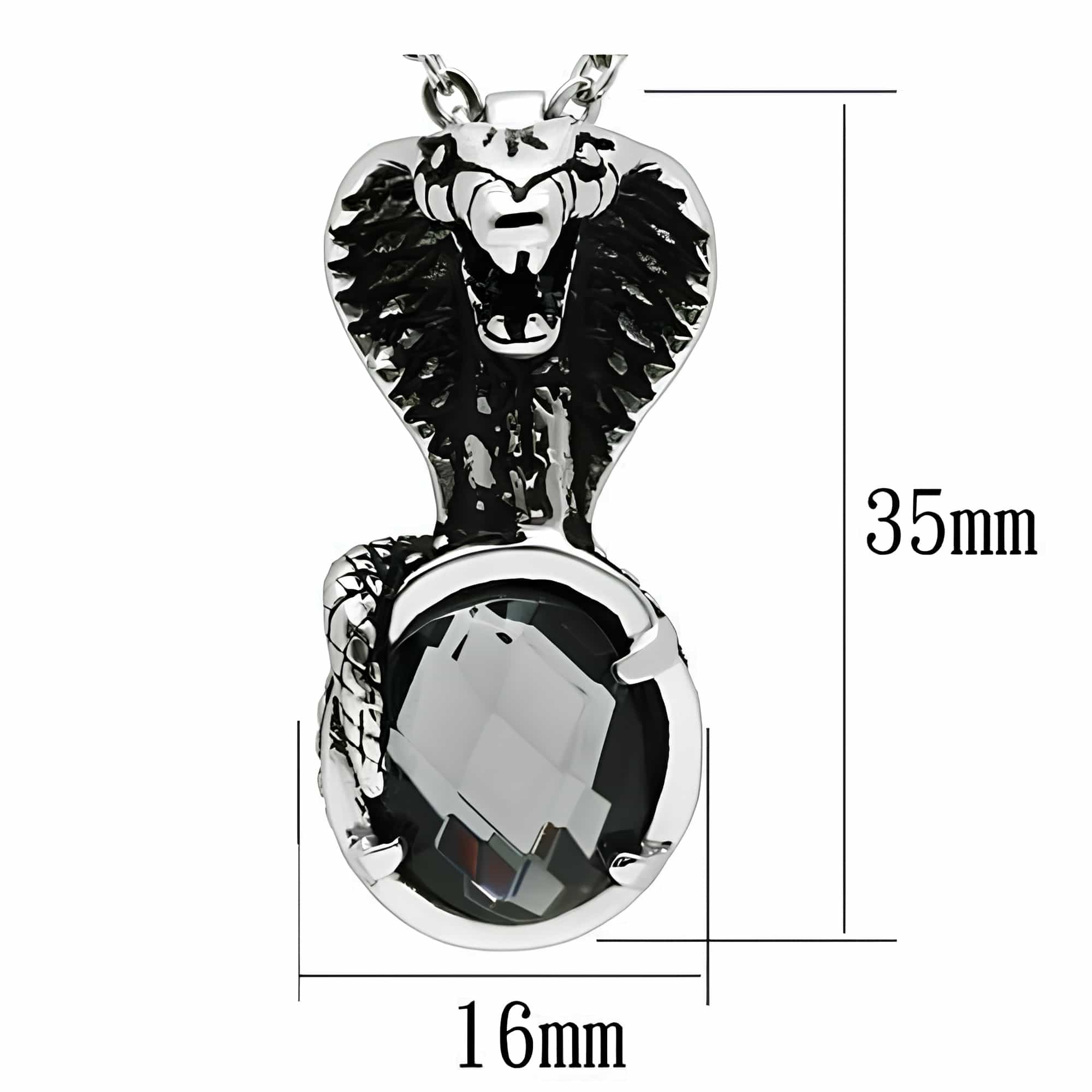Stainless Steel Silver Eagle Head CZ Round Pendant Necklace view 2