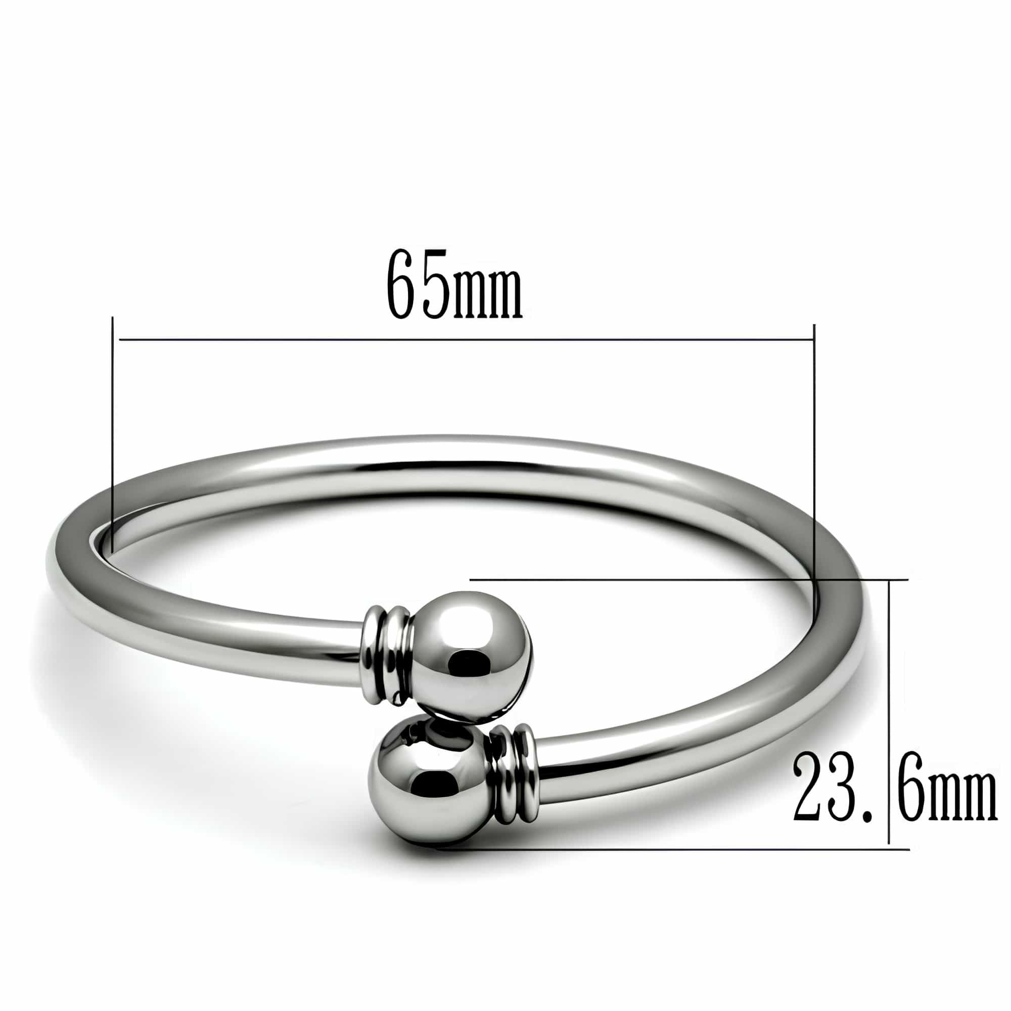 Stainless Steel Silver Polished Ball End Open Cuff Bracelet view 2