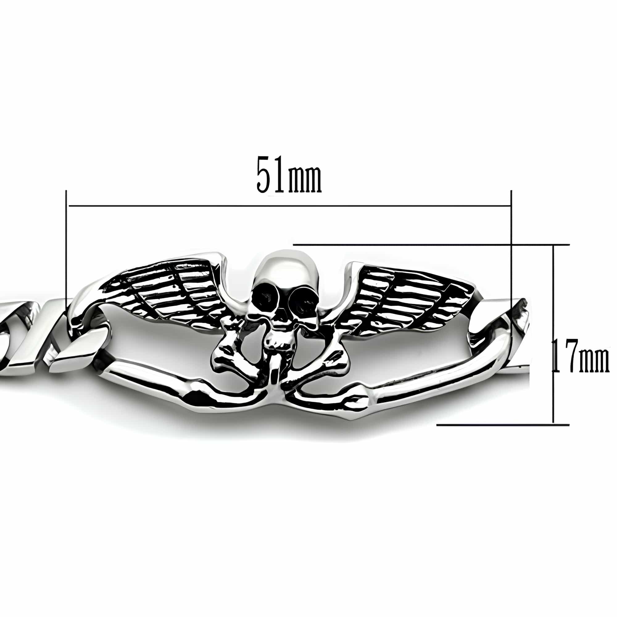 Stainless Steel Silver Winged Eagle Skull Curb Chain Bracelet view 3