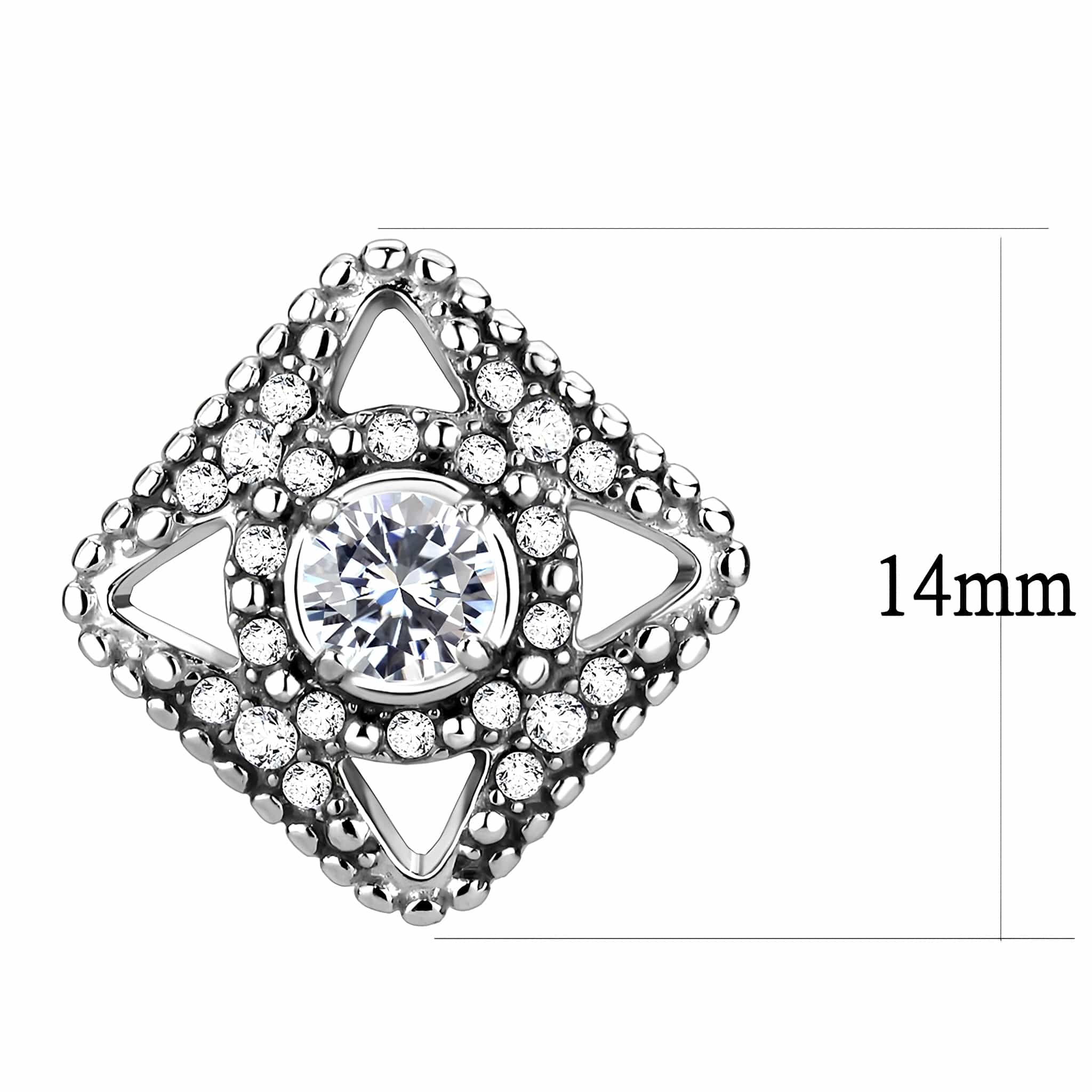 Stainless Steel CZ Round Bezel Diamond Frame Stud Earrings view 2