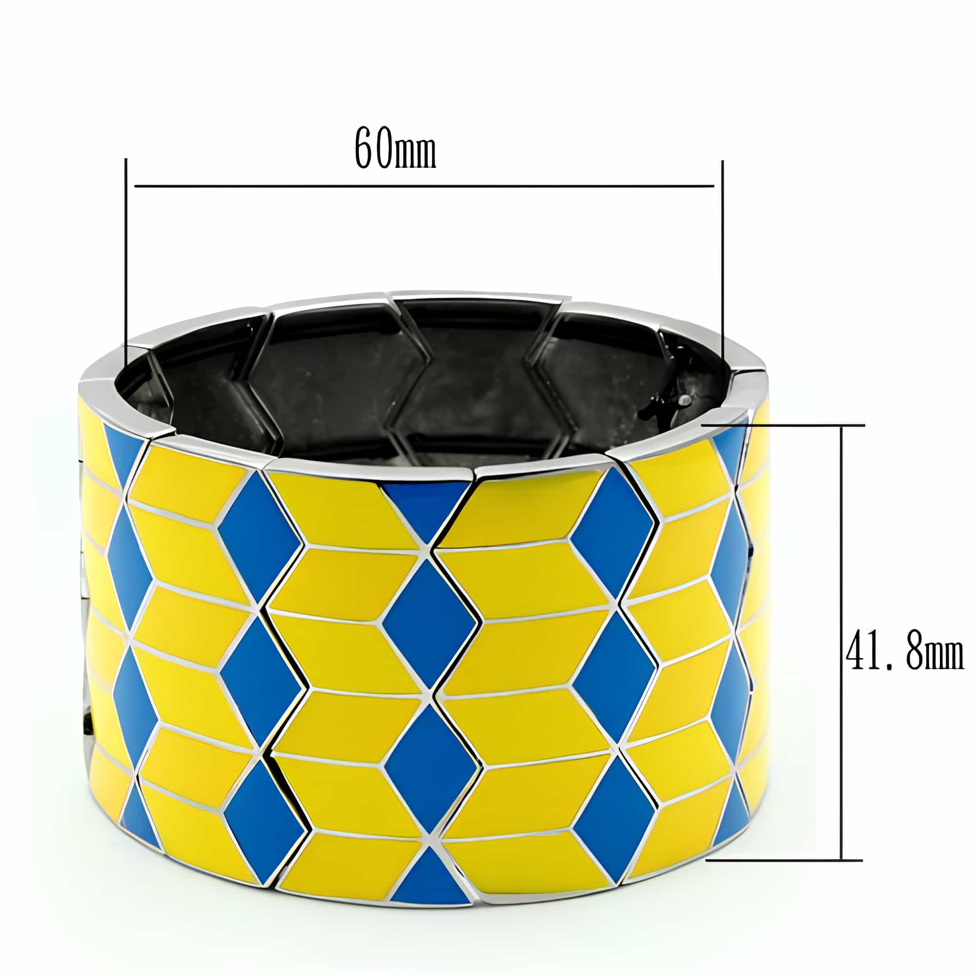 Stainless Steel Blue Yellow Enamel Diamond Argyle Wide Bracelet view 2