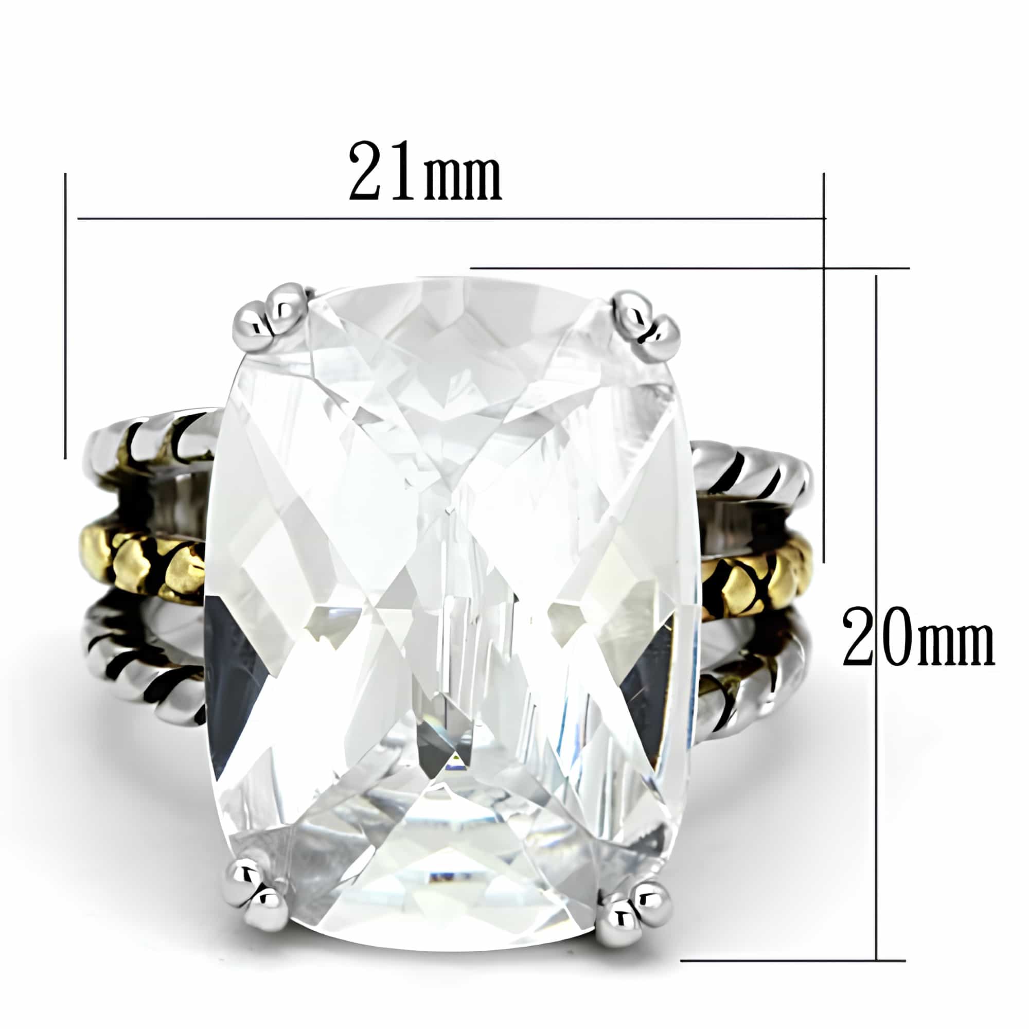 Brass Clear CZ Cushion Two-Tone Cable Solitaire Ring view 2