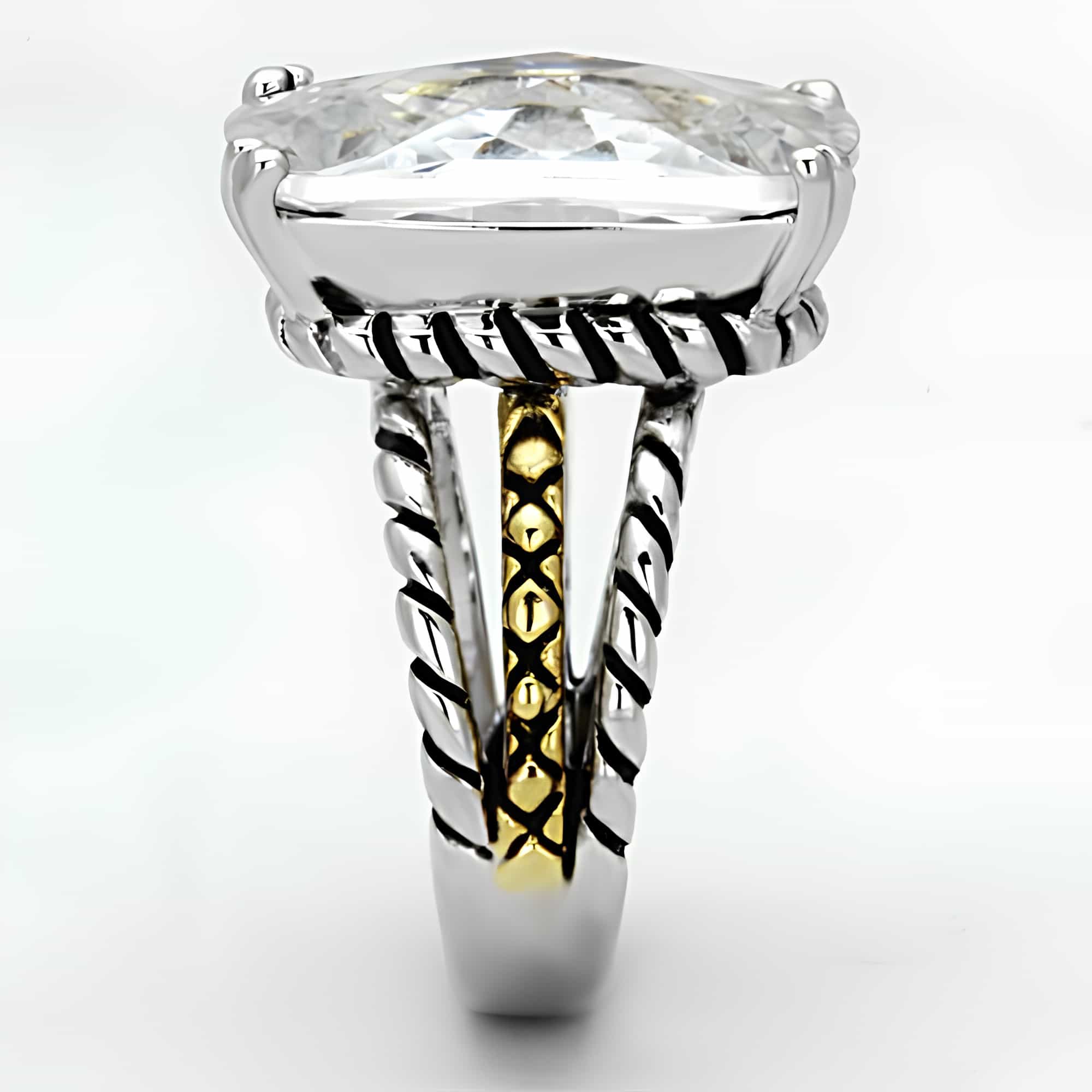 Brass Clear CZ Cushion Two-Tone Cable Solitaire Ring view 4