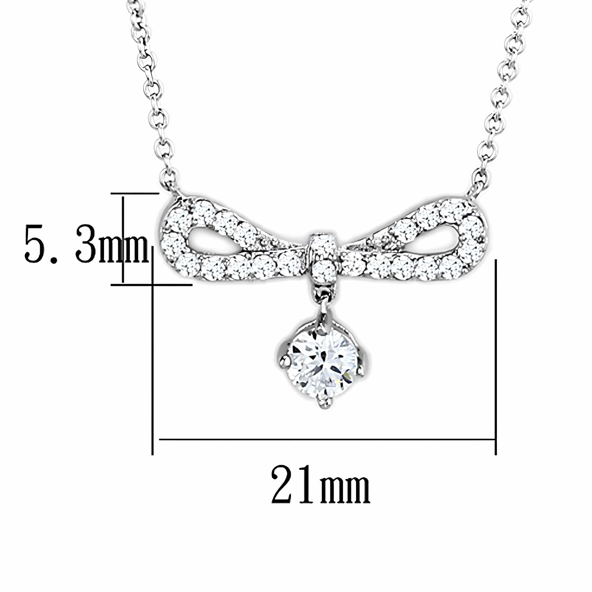 Brass CZ Pave Bow Ribbon Dangle Pendant Necklace view 2